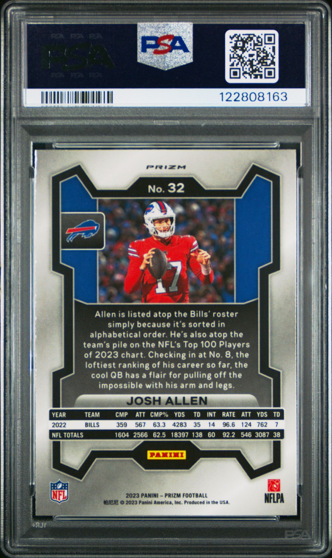 2023 Panini Prizm Josh Allen #32 (Red Sparkle) Mint 9 back