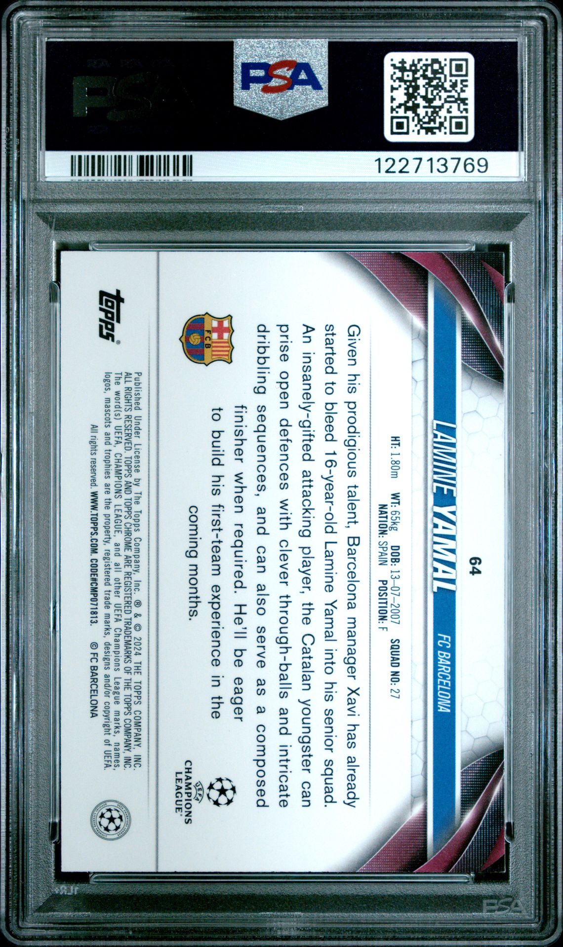 2023-24 Topps Chrome Uefa Club Competitions Lamine Yamal #64 Mint 9 back