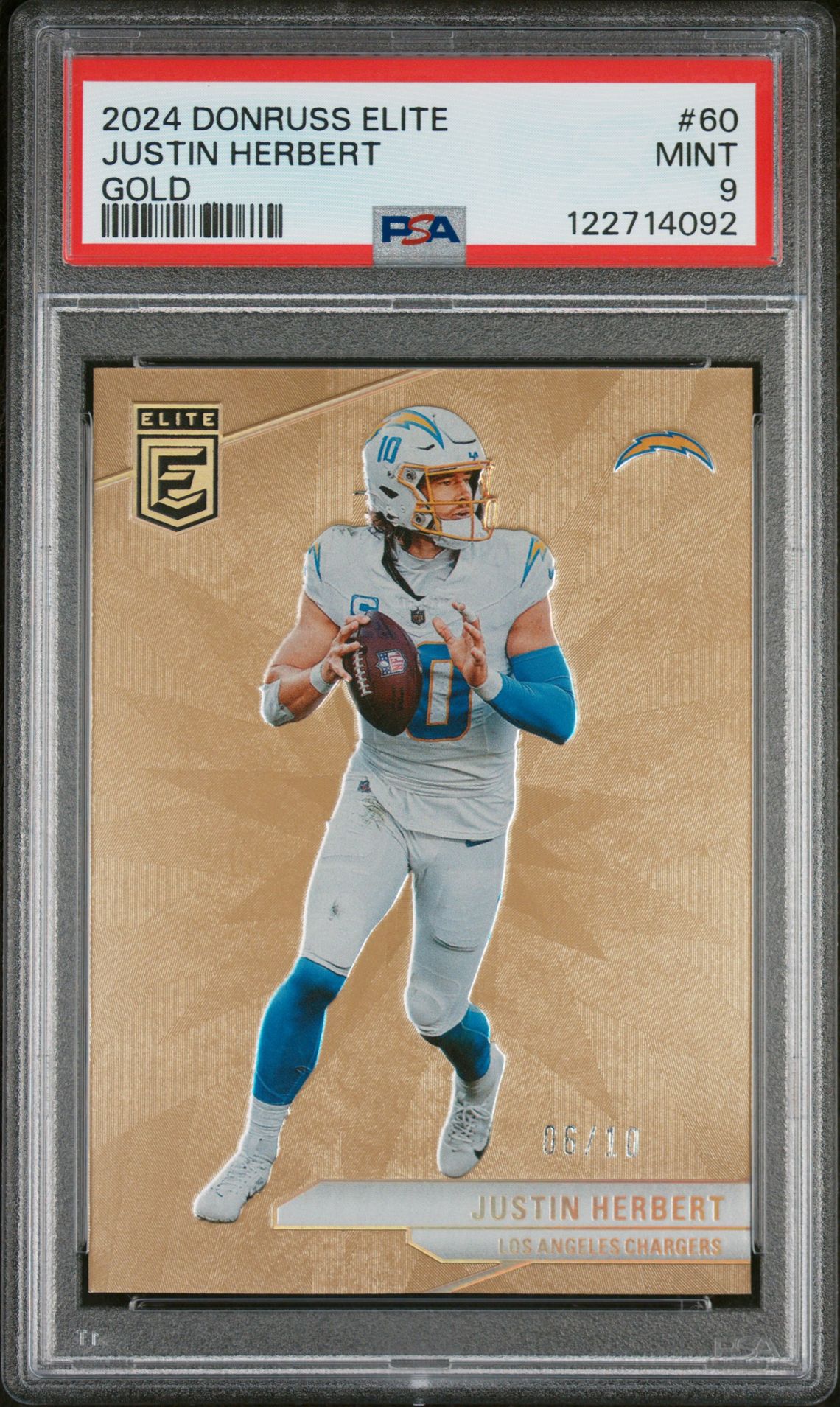 2024 Panini Donruss Elite Justin Herbert #60 (Gold) Mint 9 front
