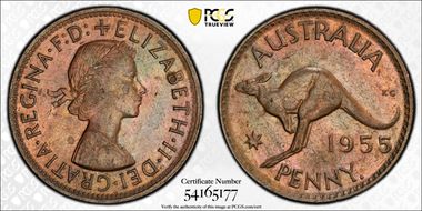 1955 Y. (p) 1D Melbourne obverse MS63BN