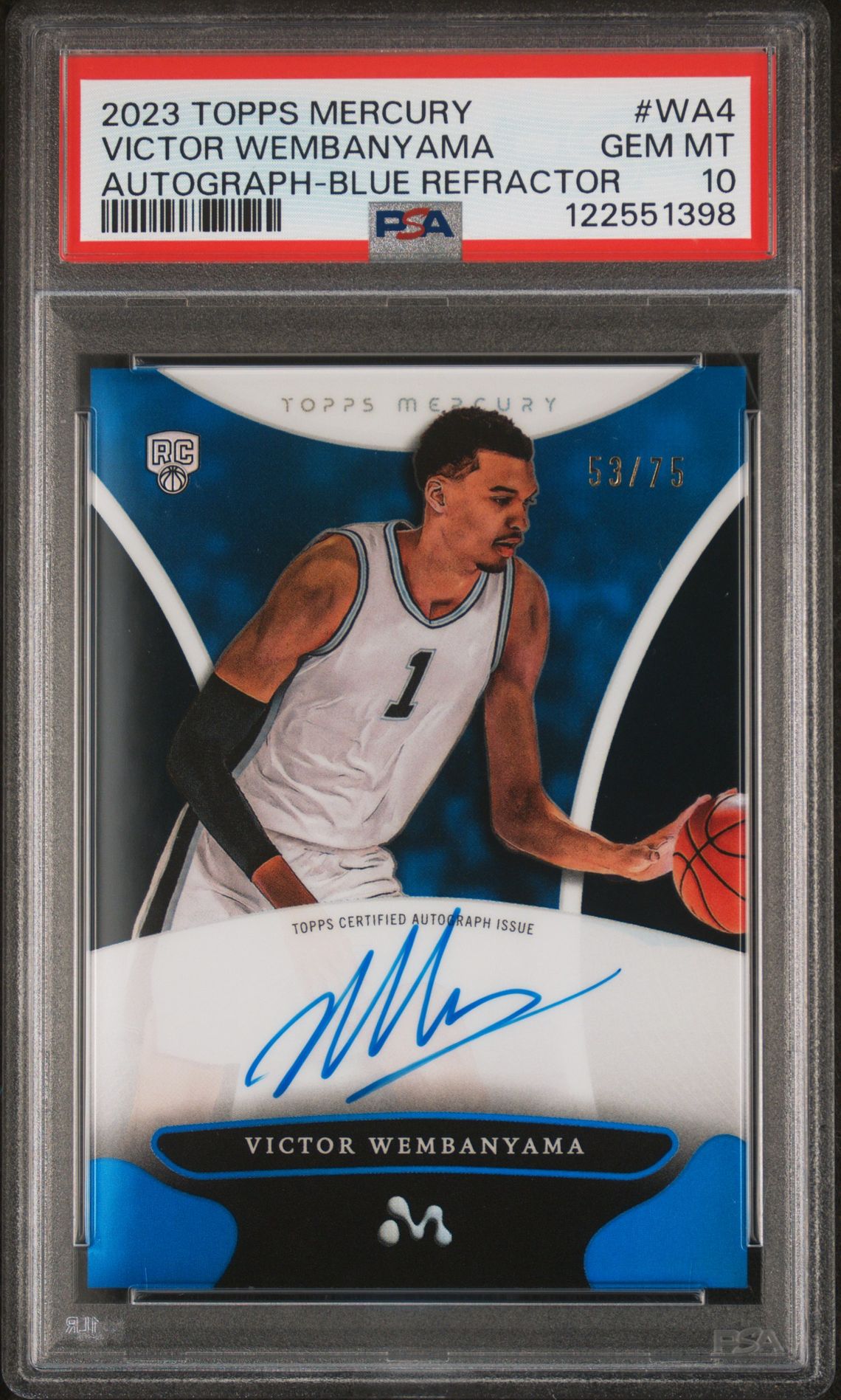 2023 Topps TOPPS MERCURY: VICTOR WEMBANYAMA AUTOGRAPHS BLUE REFRACTOR #WA4 Victor Wembanyama front