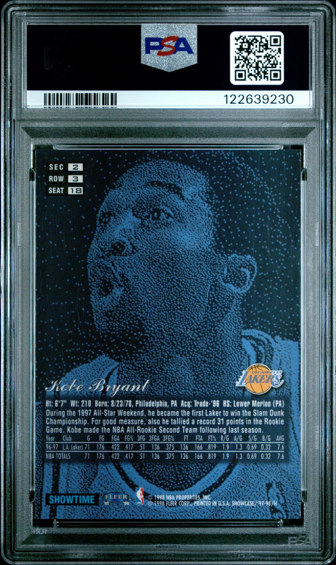 1997 Flair Showcase Kobe Bryant #18 (Row 3) Nm-Mt 8 back