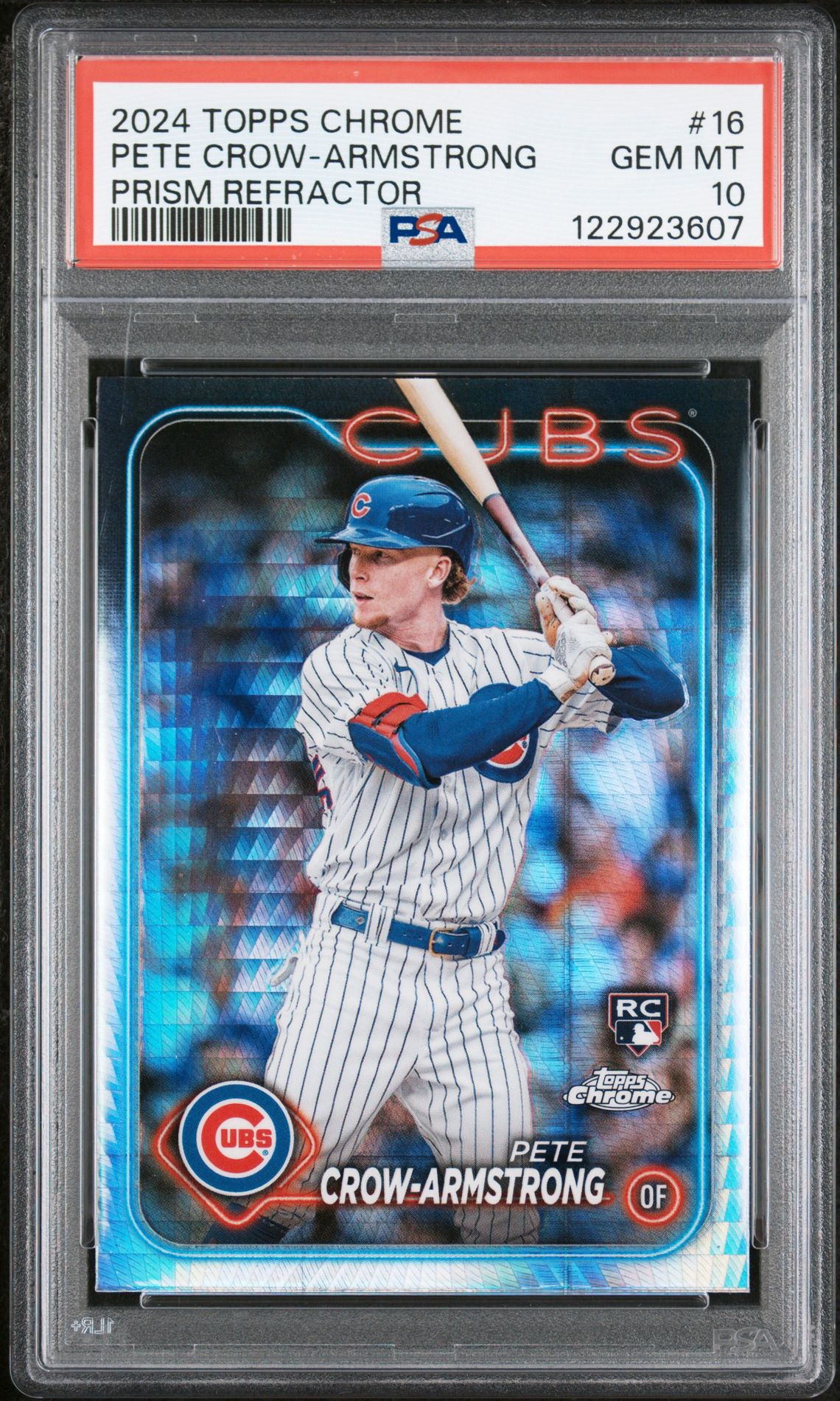 2024 Topps Chrome Pete Crow-Armstrong #16 (Prism Refractor) Gem Mt 10 front view - PSA graded GEM MT 10
