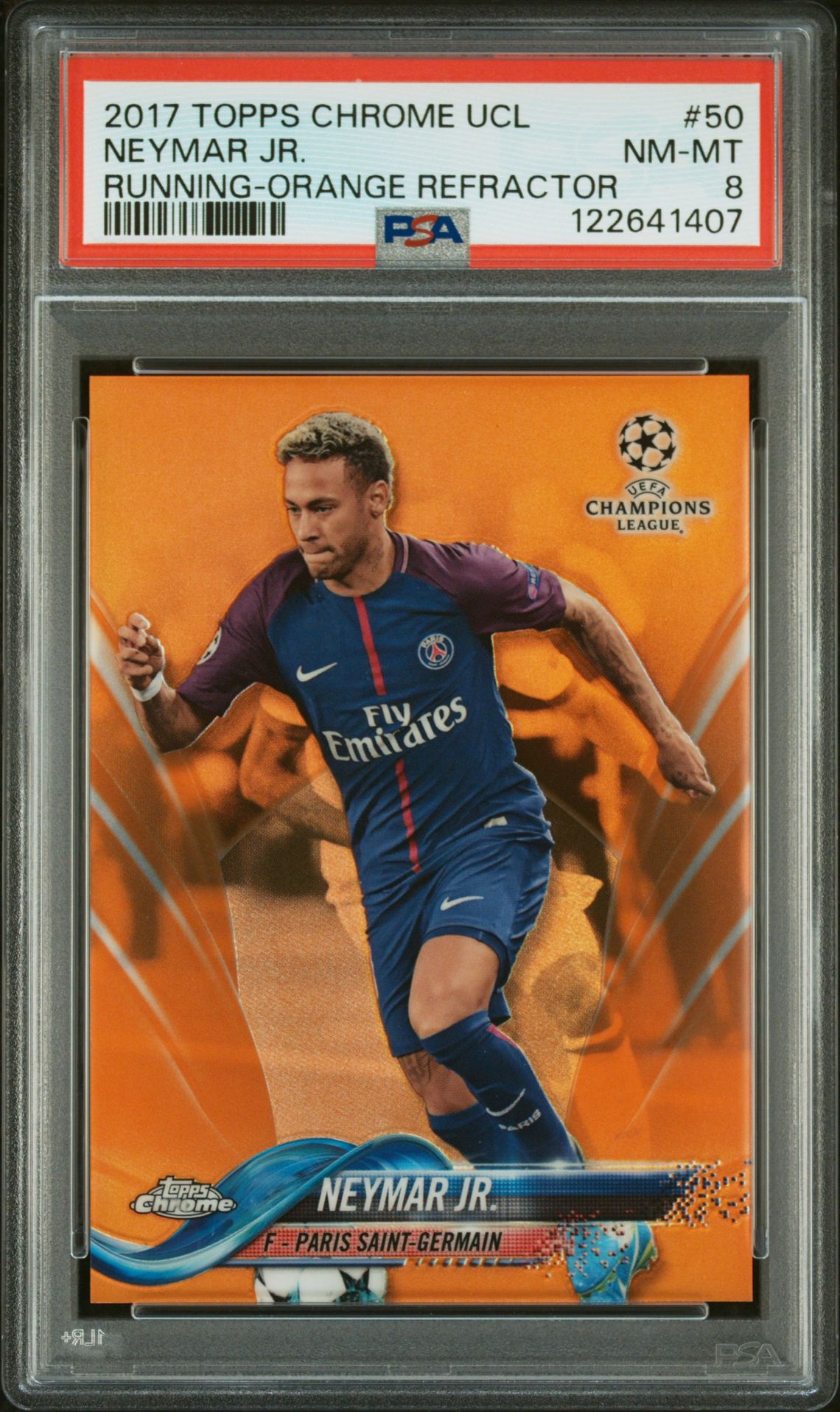 2017 Topps Chrome TOPPS CHROME UEFA CHAMPIONS LEAGUE RUNNING-ORANGE REFRACTOR #50 Neymar Jr. front