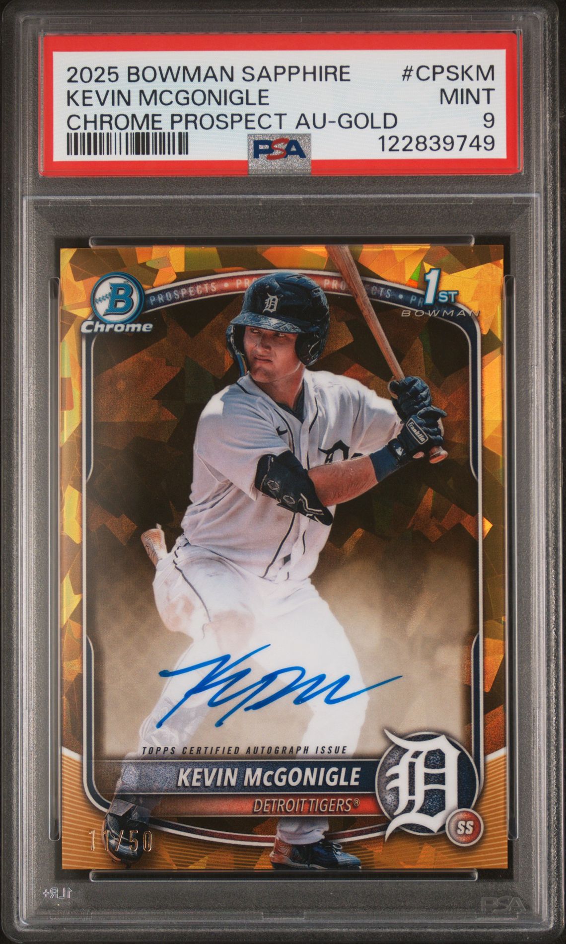 2025 Bowman BOWMAN SAPPHIRE EDITION CHROME PROSPECTS SAPPHIRE AUTOGRAPHS CHROME PROSPECT AU-GOLD #CPSKM Kevin Mcgonigle front