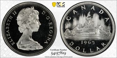 1965 S$1 Type 4 Lg Beads, Pt 5 Ag PL67DCAM