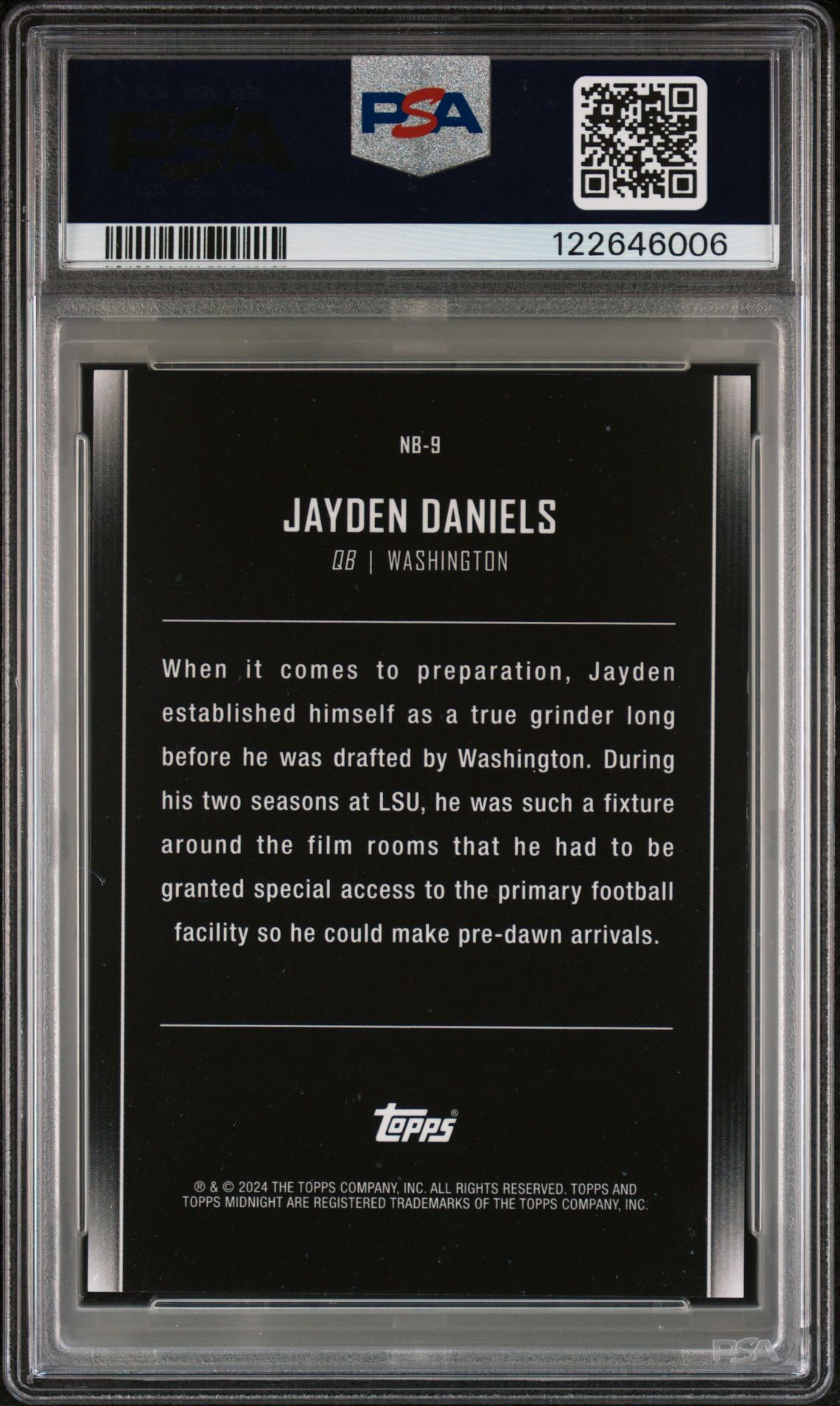 2024 Topps Midnight Nightball Jayden Daniels #Nb9 (Nightball-Winter Solstice) Nm-Mt 8 back