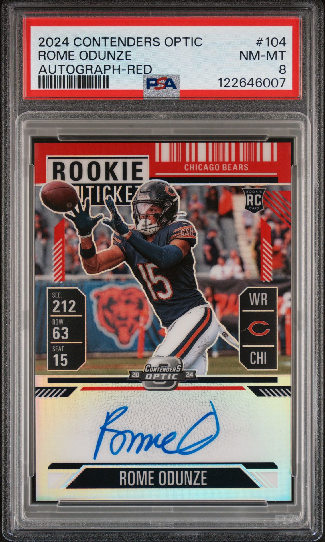 2024 Panini Contenders Optic Rome Odunze #104 (Autograph-Red) Nm-Mt 8 front