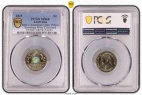 2025 $2 Men’s Australian Open Yellow Envelope Privy Colorized MS68