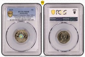 2025 $2 Women’s Australian Open Yellow Envelope Privy Colorized MS68