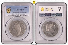 2000 50C Millennium Incuse Flag AU50