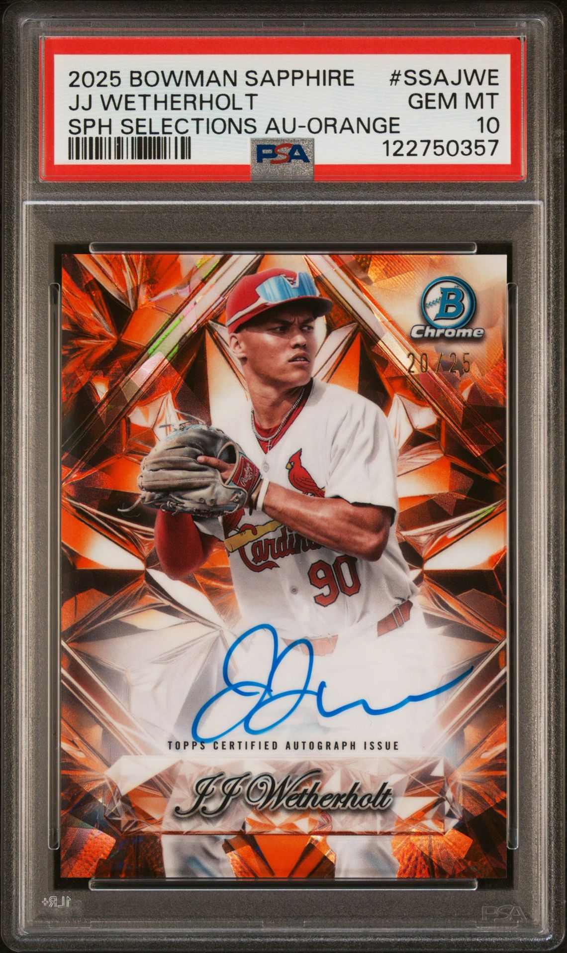 2025 Bowman BOWMAN SAPPHIRE EDITION SAPPHIRE SELECTIONS AUTOGRAPHS SPH SELECTIONS AU-ORANGE #SSAJWE Jj Wetherholt front