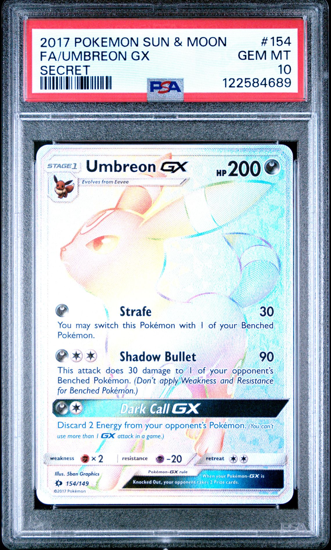 2017 Pokemon POKEMON SUN & MOON SECRET #154 Fa/Umbreon Gx front