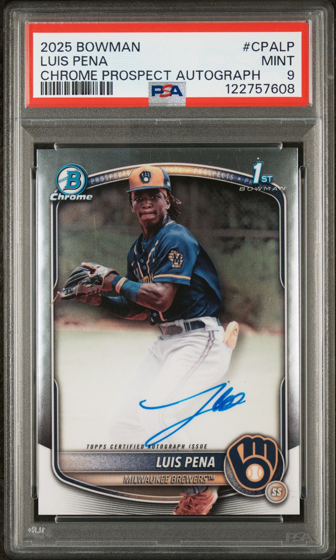 2025 Bowman Chrome Prospect Autographs Luis Pena #Cpalp Mint 9 front