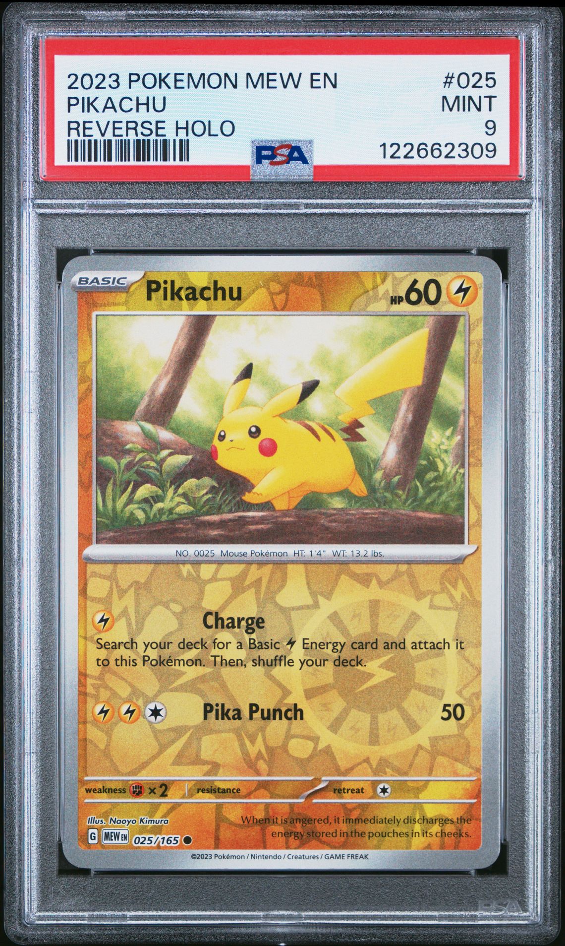 2023 Pokemon Mew En-151 Pikachu #025 (Reverse Holo) Mint 9 front