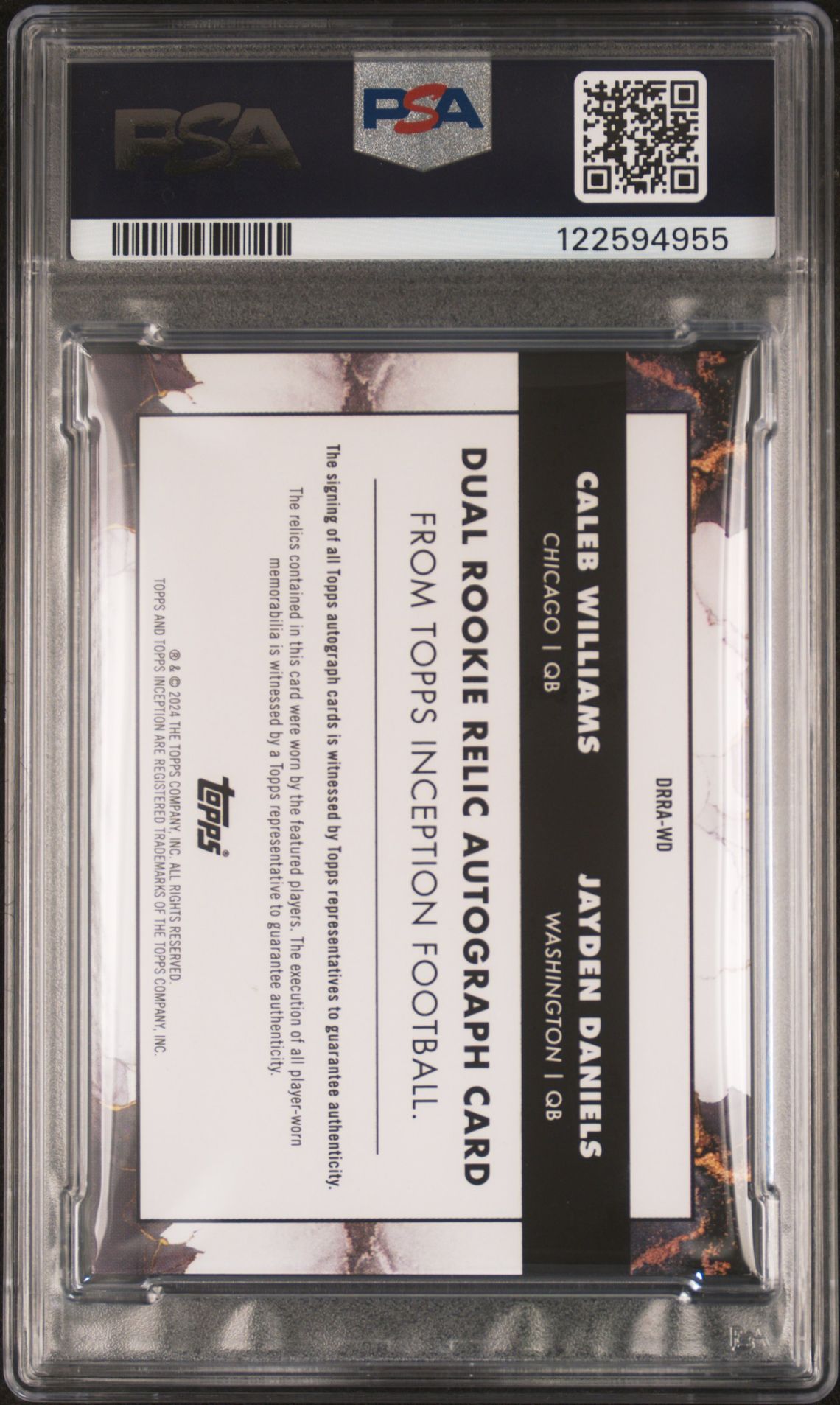 2024 Topps Inception Dual Rookie Relic Autographs Williams/Daniels #Drrawd (Dual Rookie Relic Auto-Green) Mint 9 back
