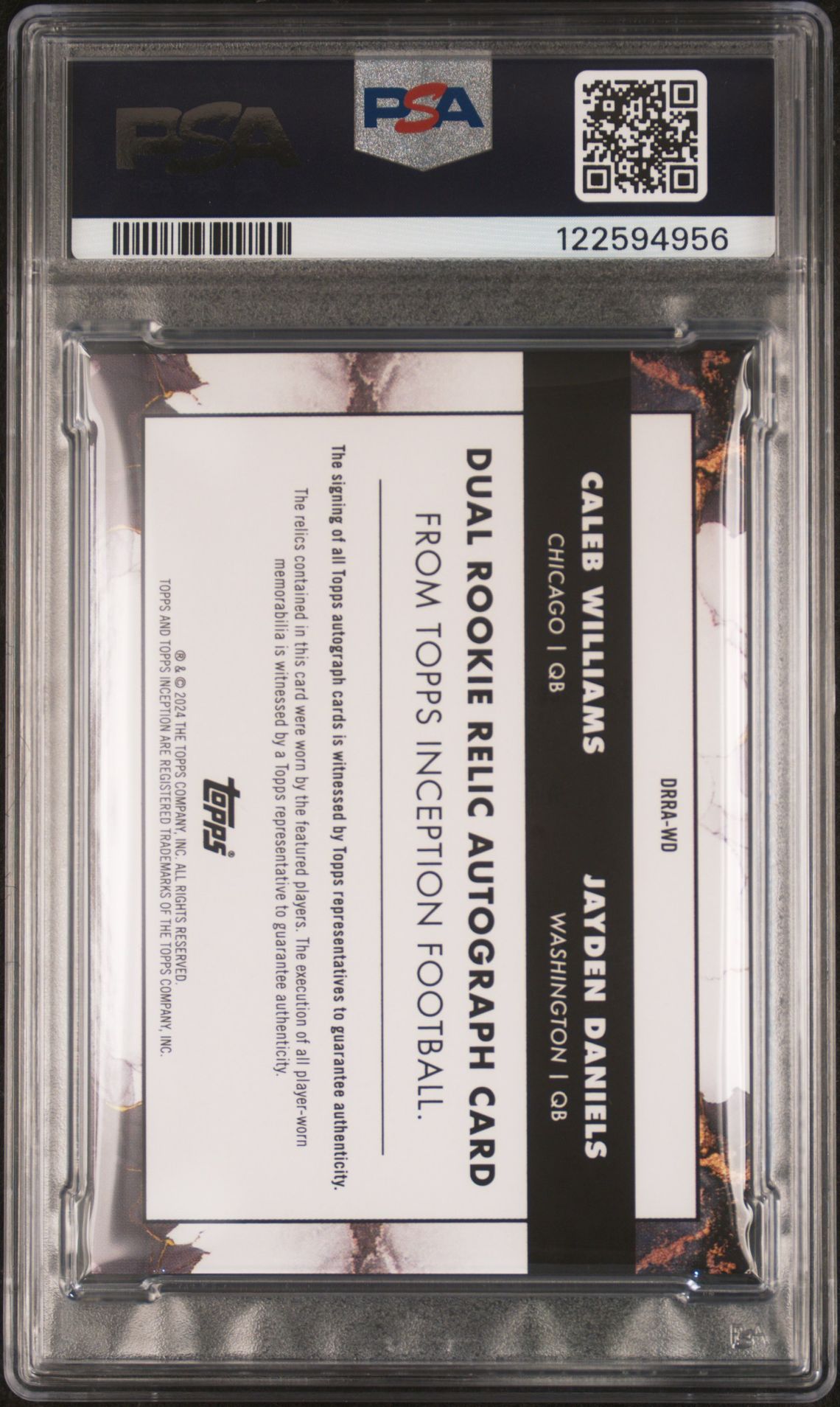 2024 Topps Inception Dual Rookie Relic Autographs Williams/Daniels #Drrawd (Dual Rookie Relic Auto-Green) Mint 9 back