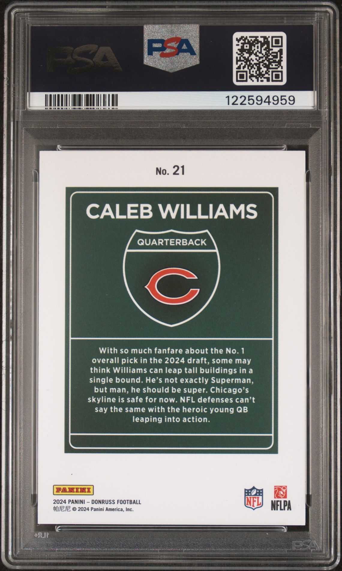 2024 Panini Donruss Downtown! Caleb Williams #21 Gem Mt 10 back