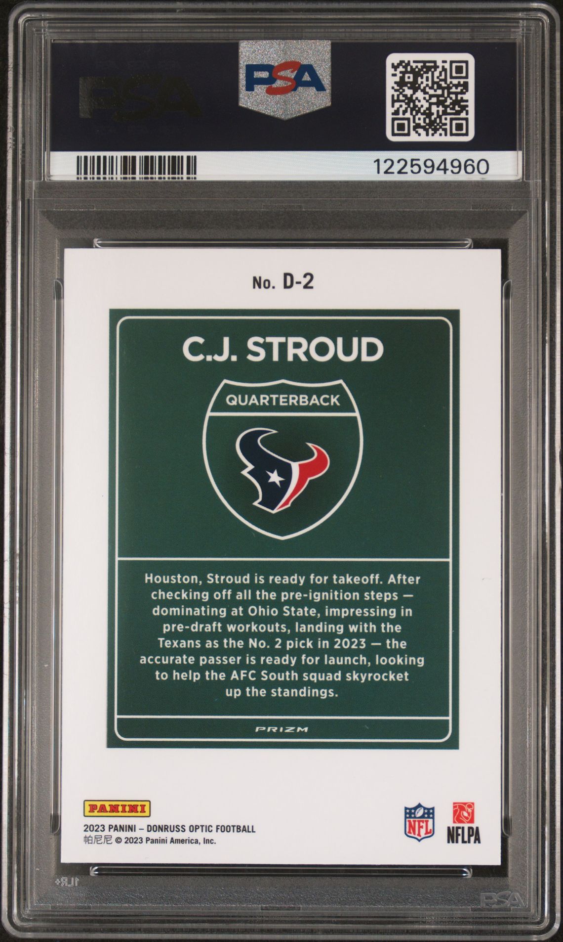 2023 Panini Donruss Optic Downtown! Cj Stroud #D2 (Downtown!) Gem Mt 10 back