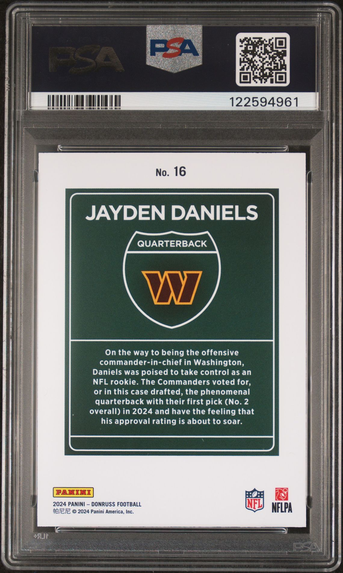 2024 Panini Donruss Downtown! Jayden Daniels #16 Gem Mt 10 back