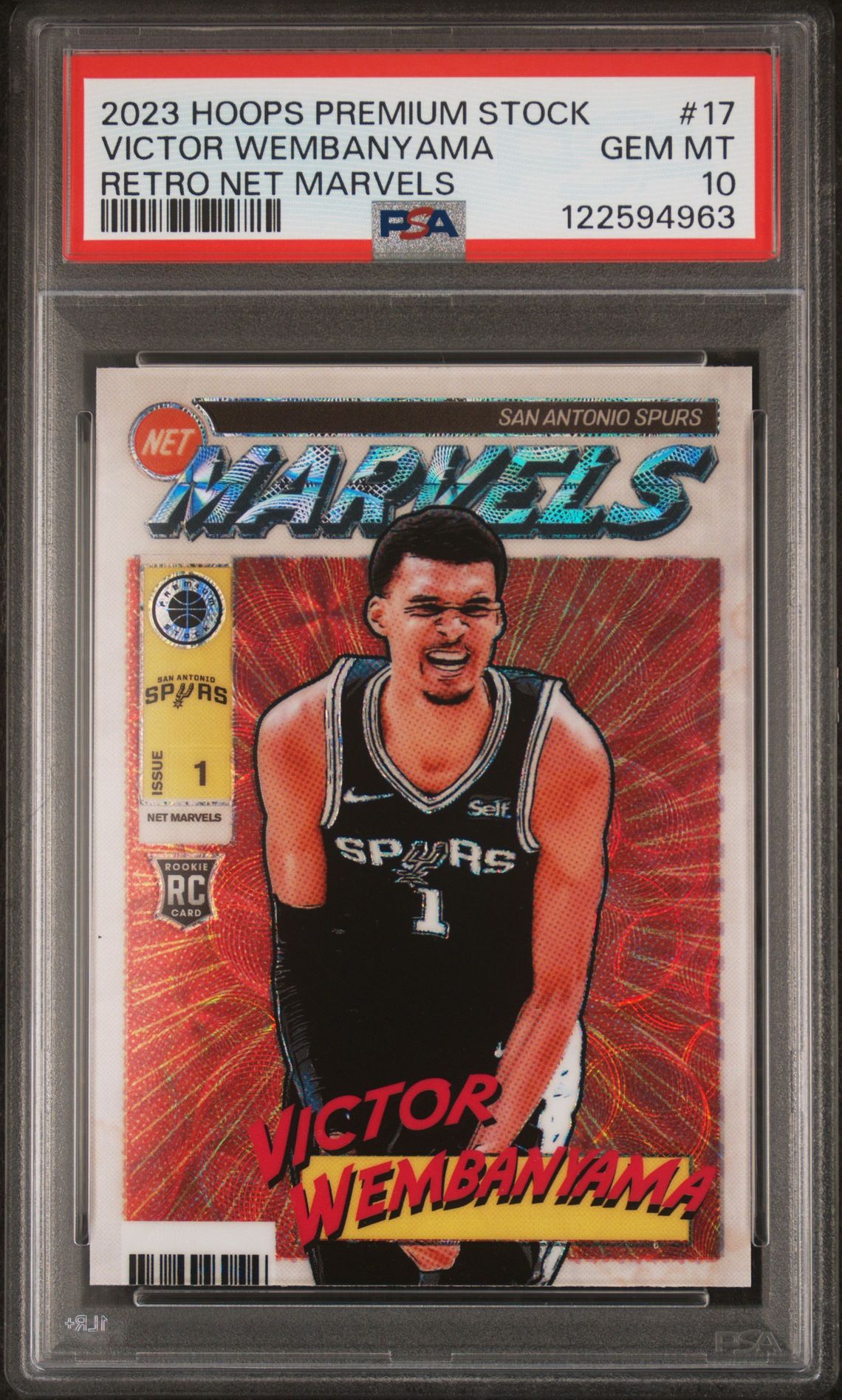 2023 Panini Hoops Premium Stock Retro Net Marvels Victor Wembanyama #17 Gem Mt 10 front
