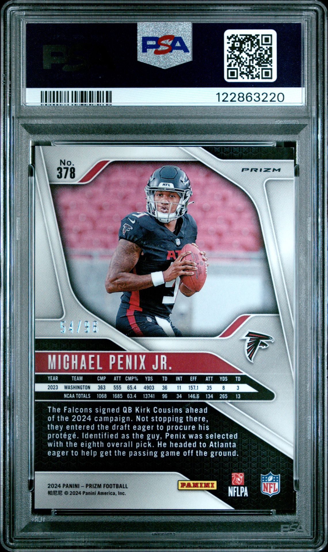 2024 Panini Prizm Michael Penix Jr. #378 (Blue Sparkle) Mint 9 back