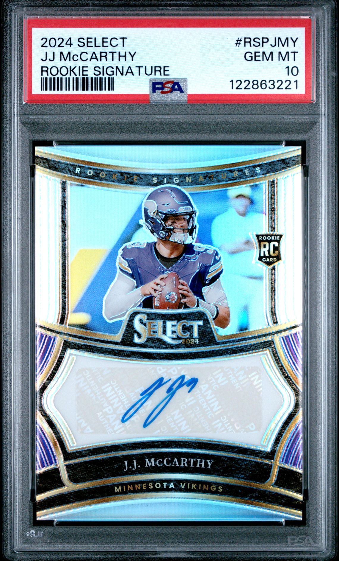 2024 Panini Select Rookie Signatures Jj Mccarthy #Rspjmy Gem Mt 10 front