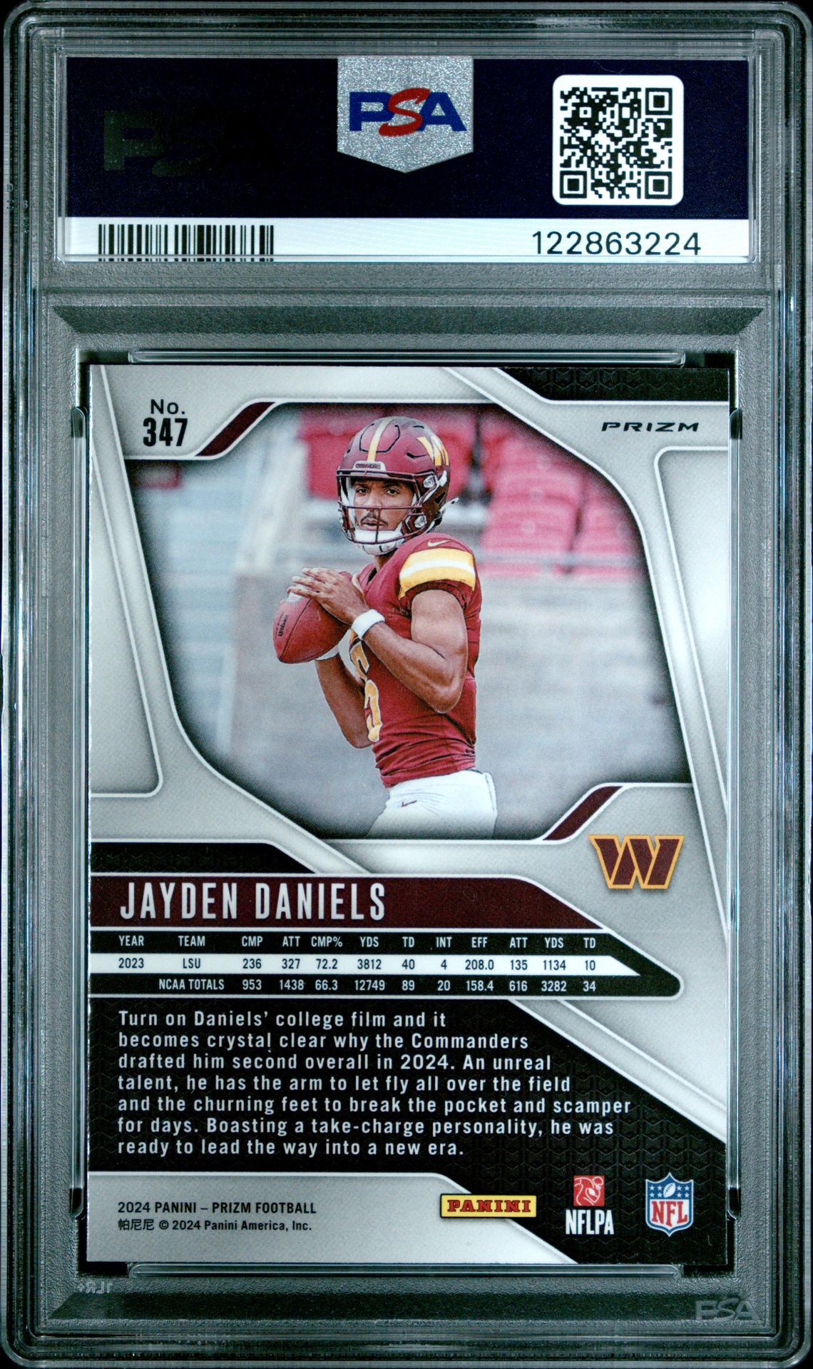 2024 Panini Prizm Jayden Daniels #347 (Silver Prizm) Mint 9 back