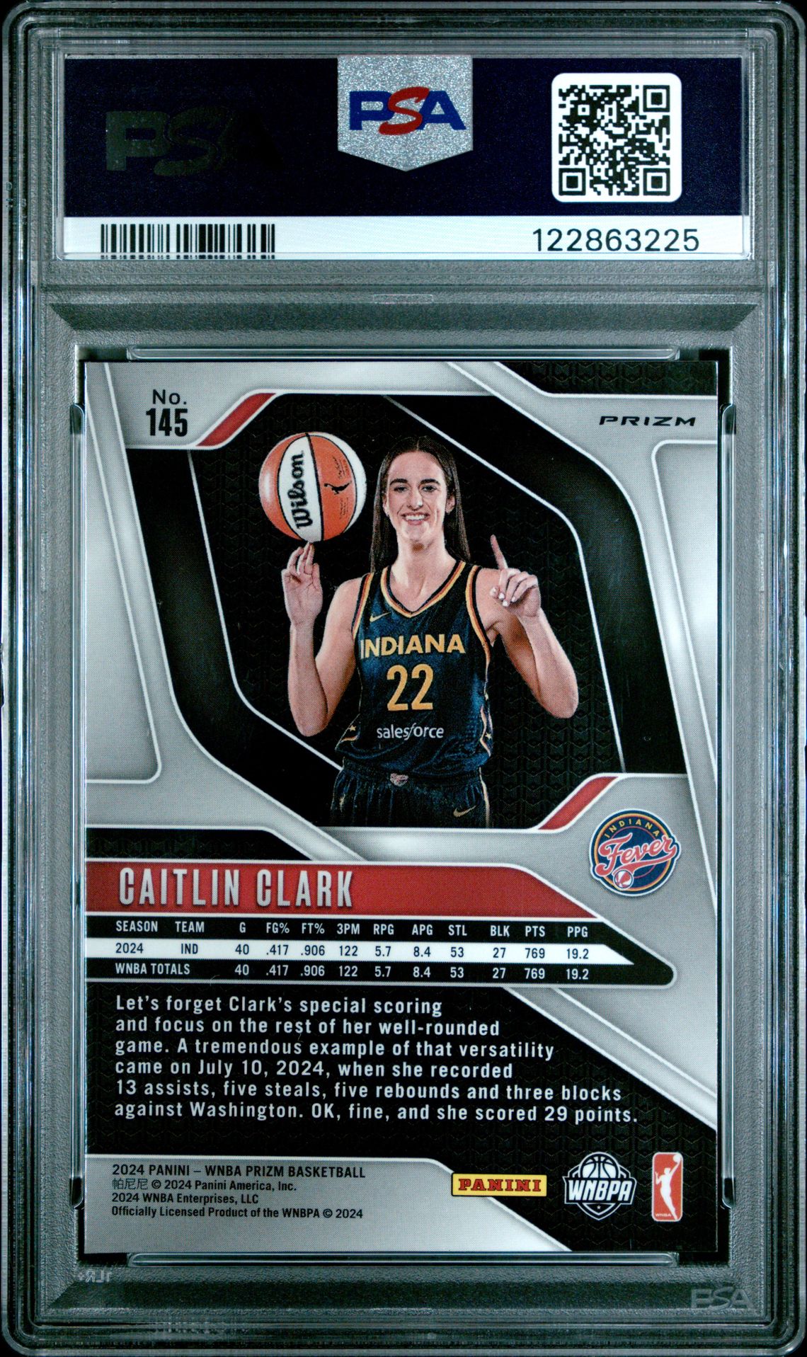 2024 Panini Prizm Wnba Caitlin Clark #145 (Orange Ice) Mint 9 back