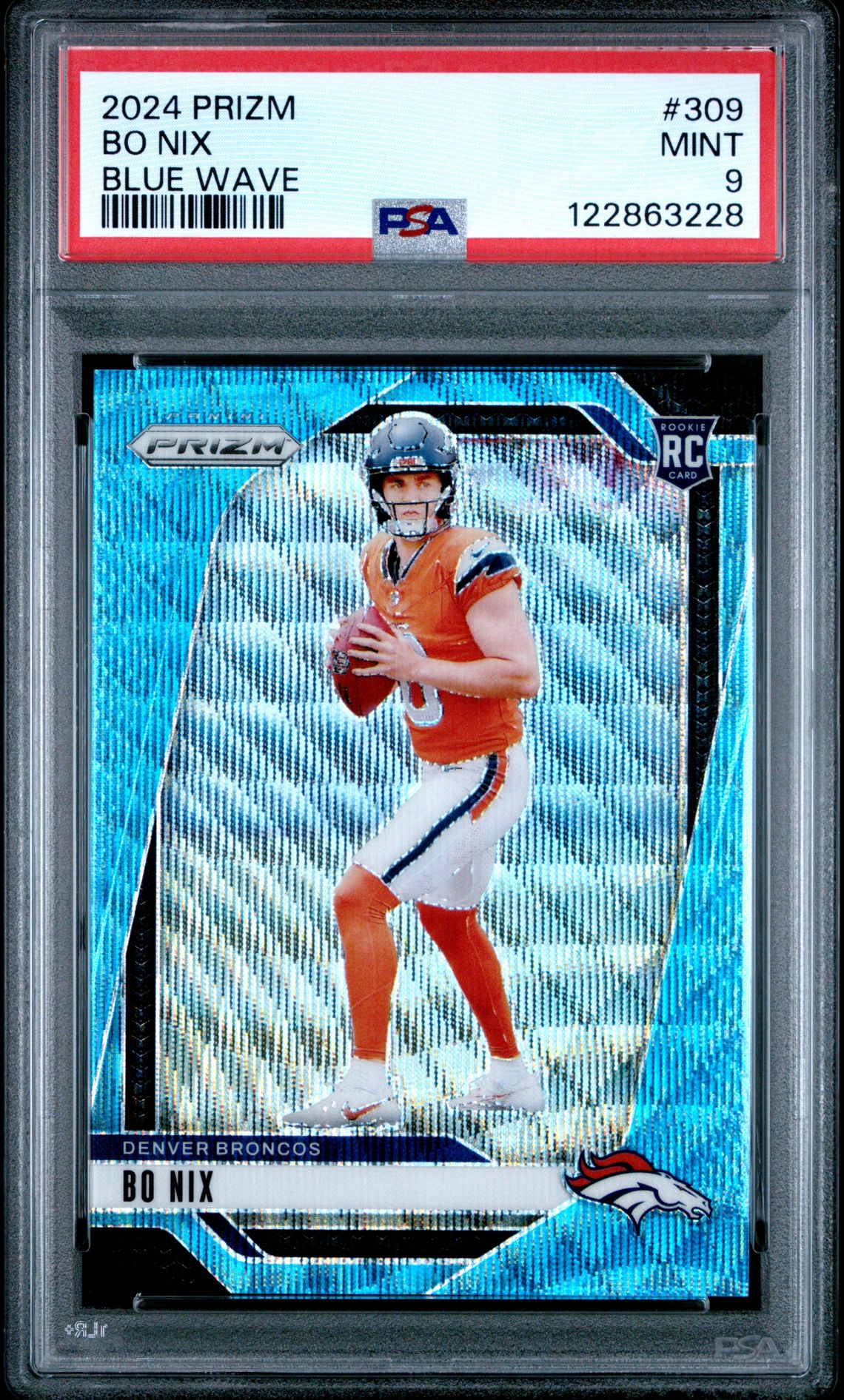 2024 Panini Prizm Bo Nix #309 (Blue Wave) Mint 9 front