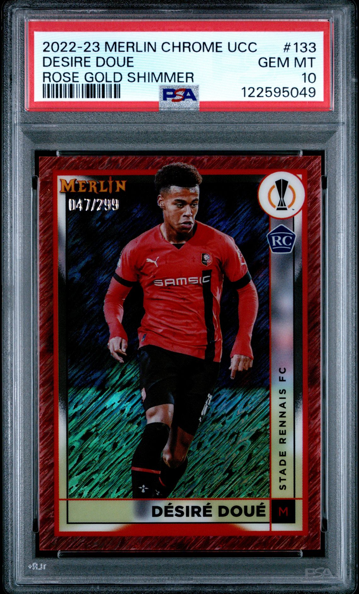 2022-23 Topps Merlin Chrome Uefa Club Competitions Desire Doue #133 (Rose Gold Shimmer) Gem Mt 10 front