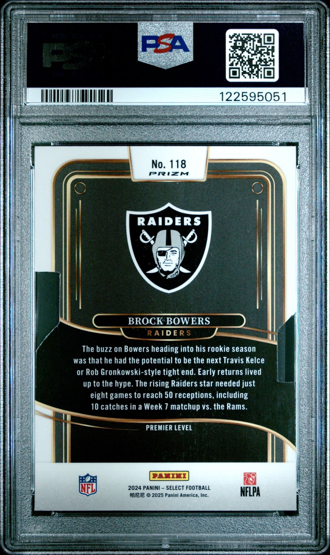 2024 Panini Select Brock Bowers #118 (Die-Cut Silver Prizm) Mint 9 back