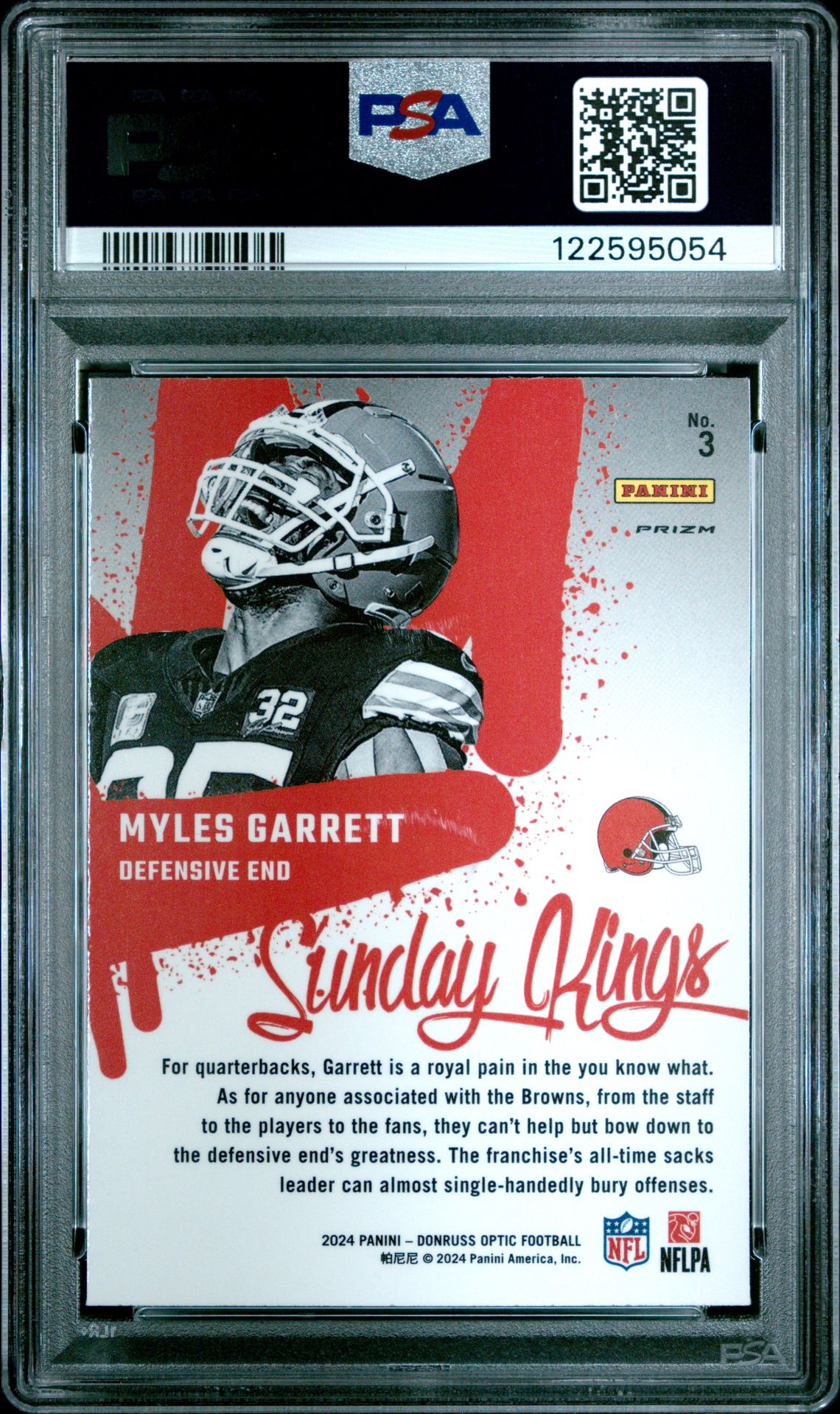 2024 Panini Donruss Optic Sunday Kings Myles Garrett #3 Mint 9 back