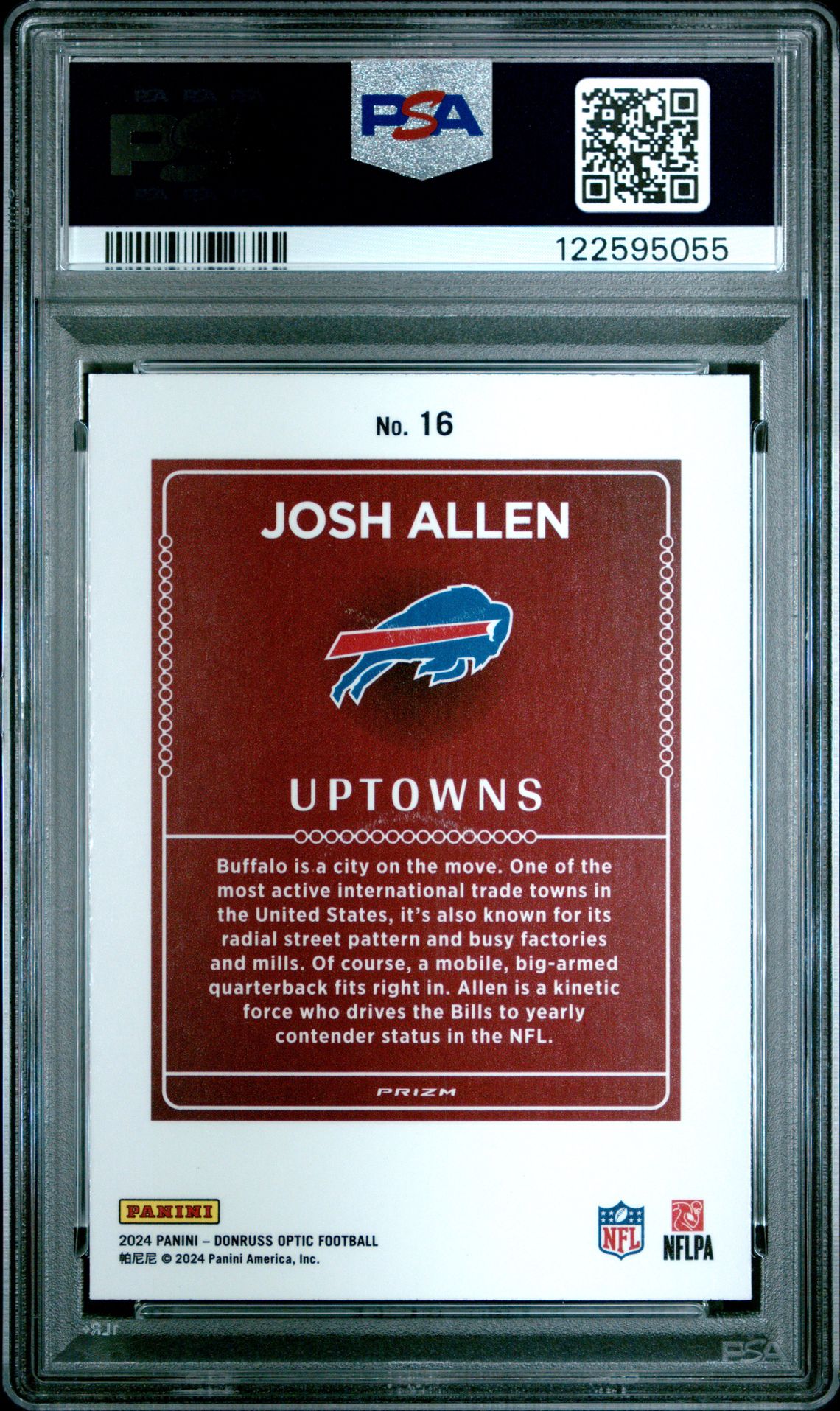 2024 Panini Donruss Optic Uptowns Josh Allen #16 Gem Mt 10 back