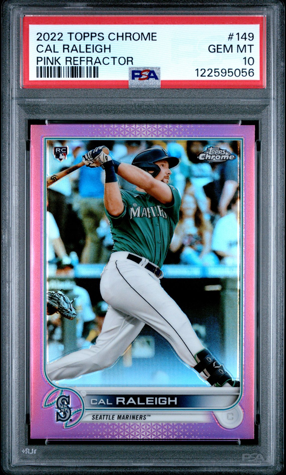 2022 Topps Chrome Cal Raleigh #149 (Pink Refractor) Gem Mt 10 front