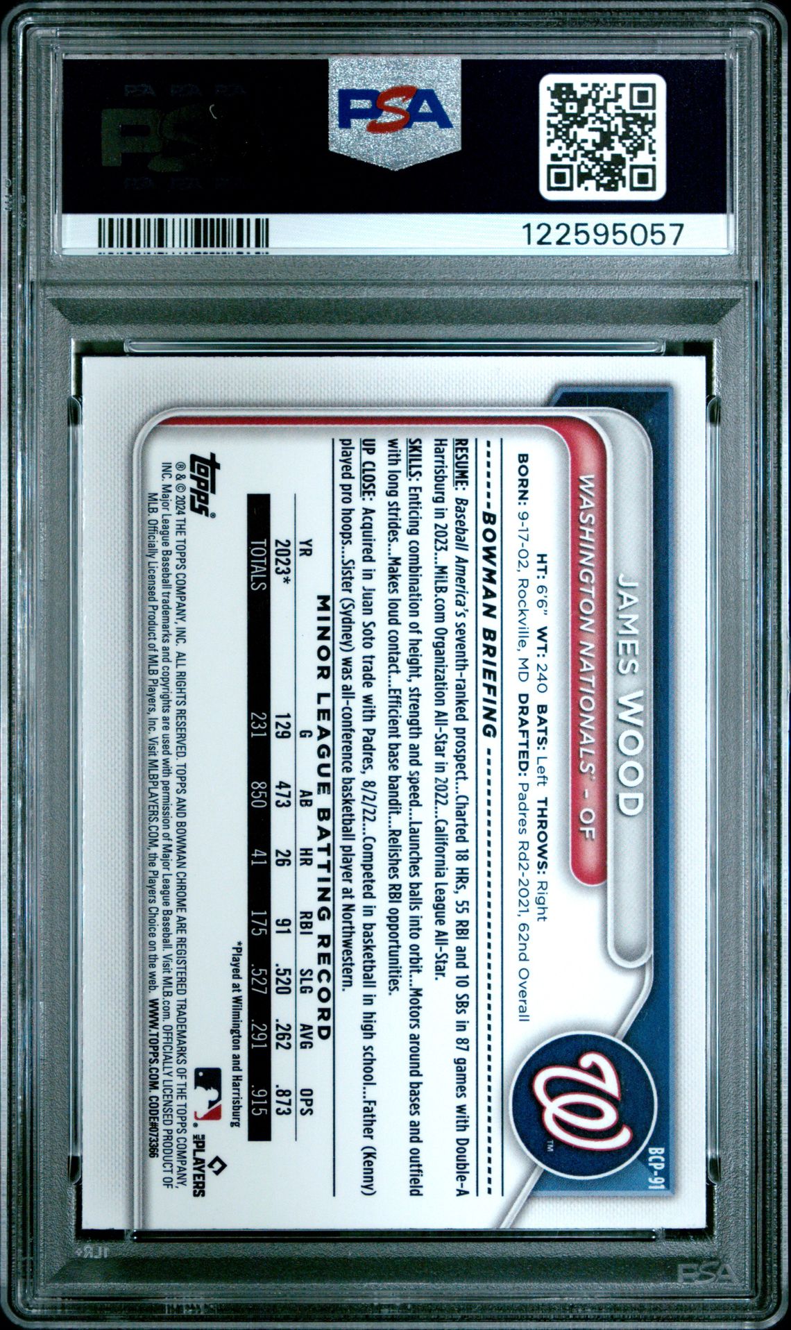 2024 Bowman Mega Box Chrome Prospects James Wood #91 (Chr-Prospects-Orange Ref) Gem Mt 10 back