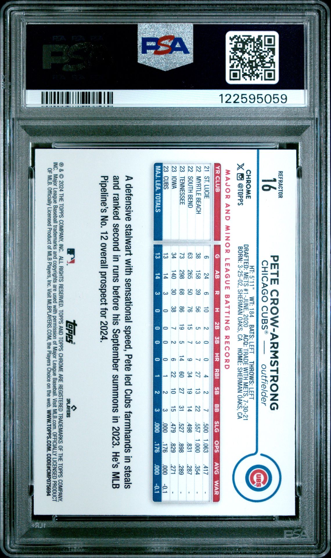 2024 Topps Chrome Pete Crow-Armstrong #16 (Refractor) Nm-Mt 8 back