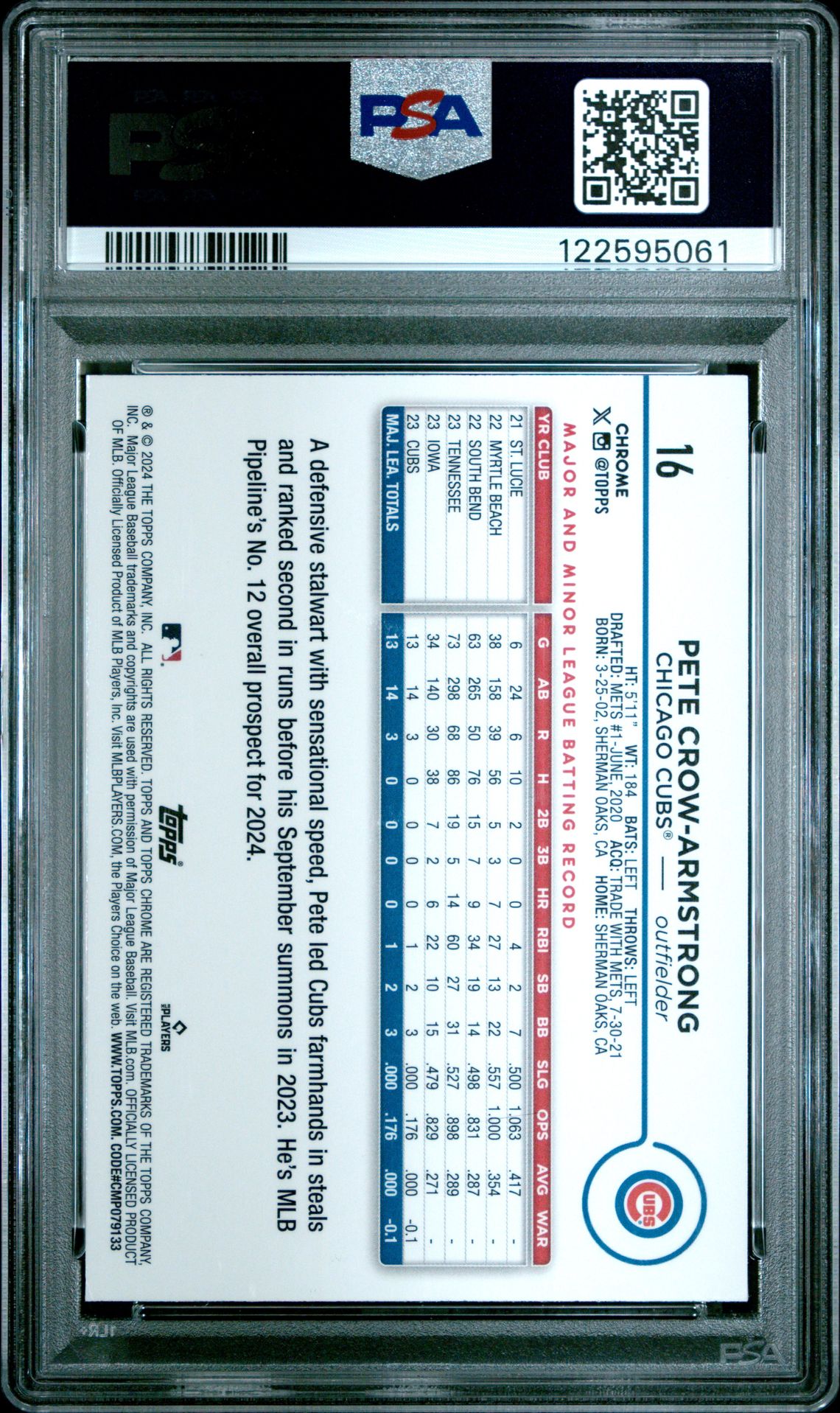 2024 Topps Chrome Logofractor Edition Pete Crow-Armstrong #16 (Green Refractor) Nm-Mt 8 back