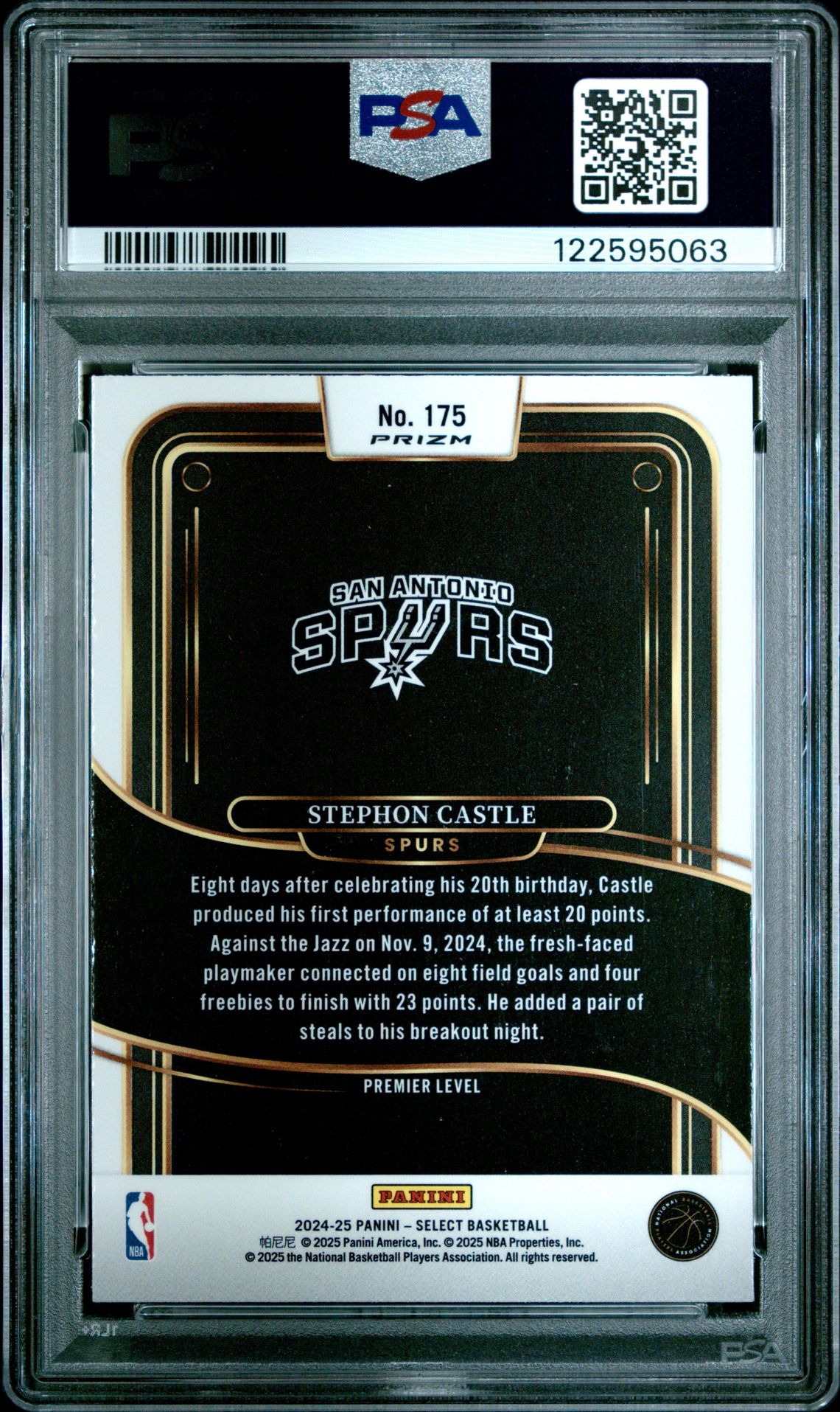 2024 Panini Select Stephon Castle #175 (Silver Prizm) Gem Mt 10 back