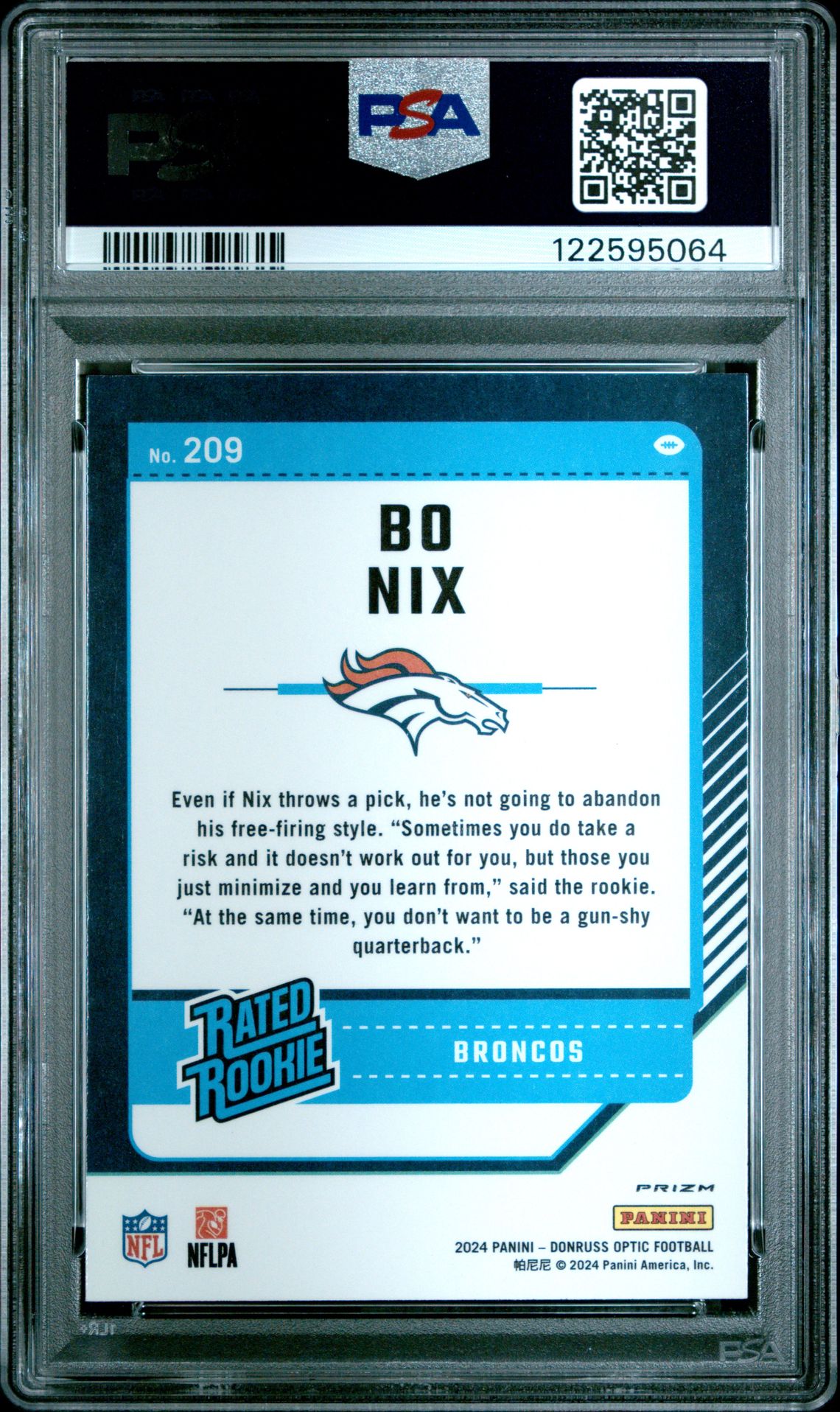 2024 Panini Donruss Optic Bo Nix #209 (Holo) Mint 9 back