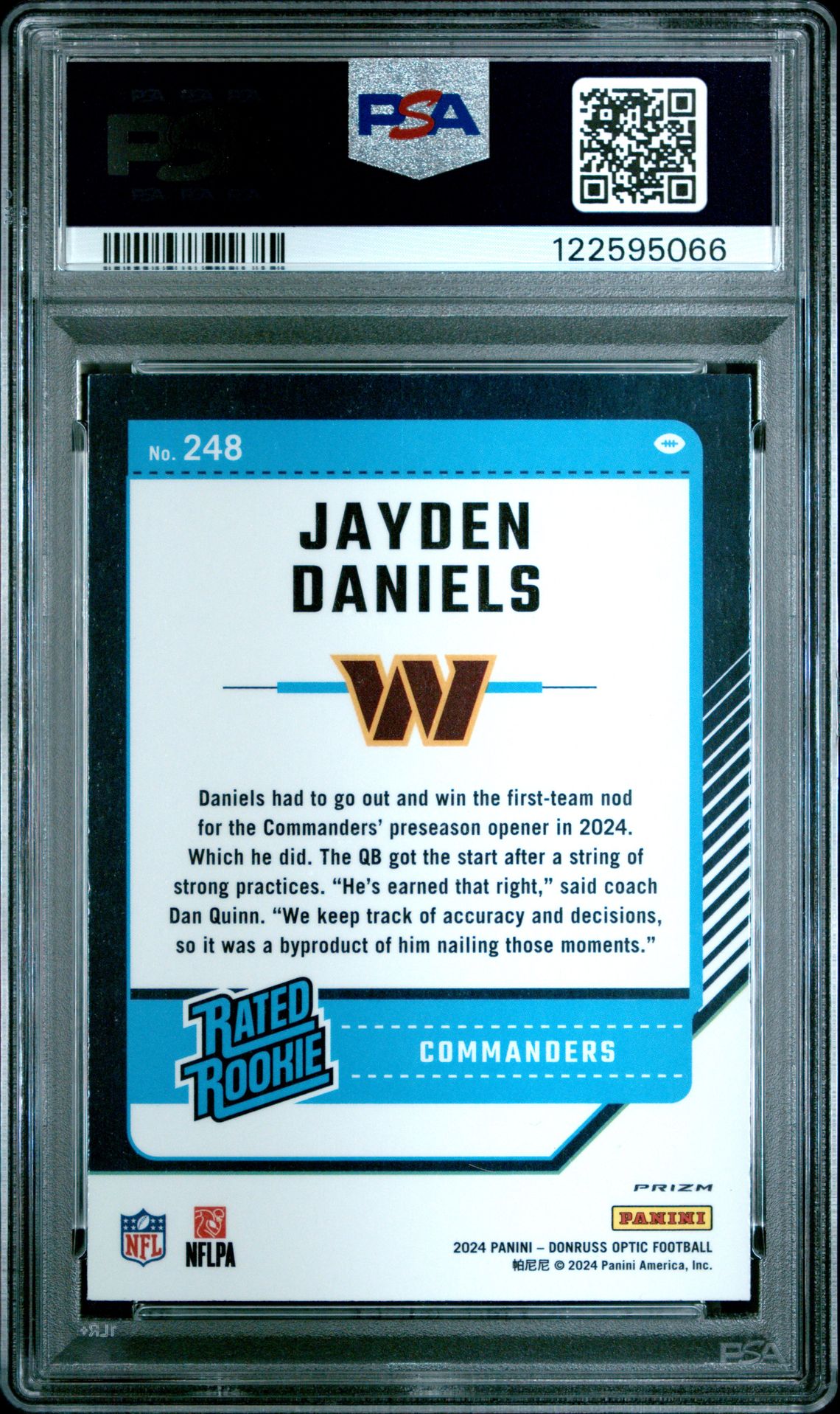 2024 Panini Donruss Optic Jayden Daniels #248 (Holo) Mint 9 back