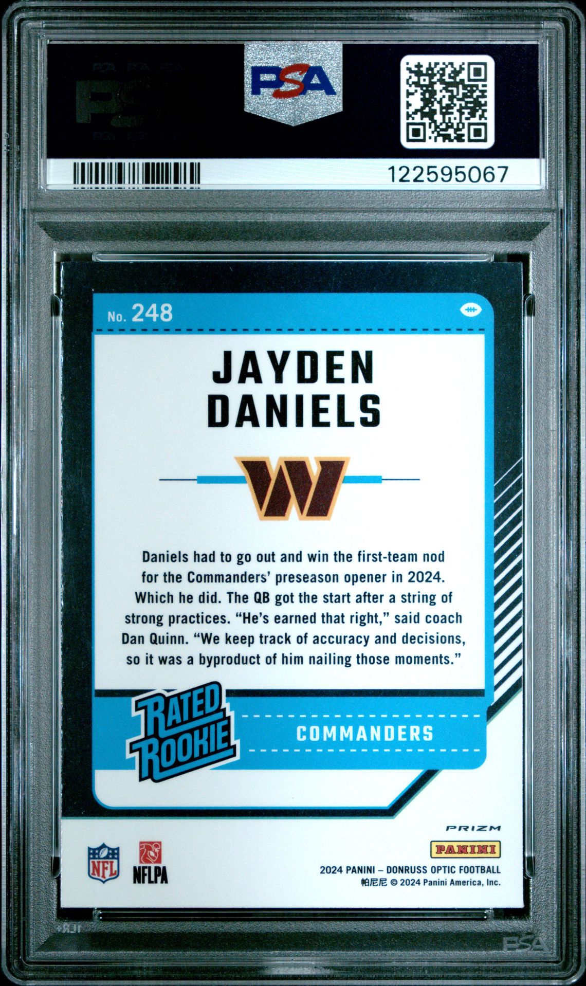 2024 Panini Donruss Optic Jayden Daniels #248 (Holo) Nm-Mt 8 back