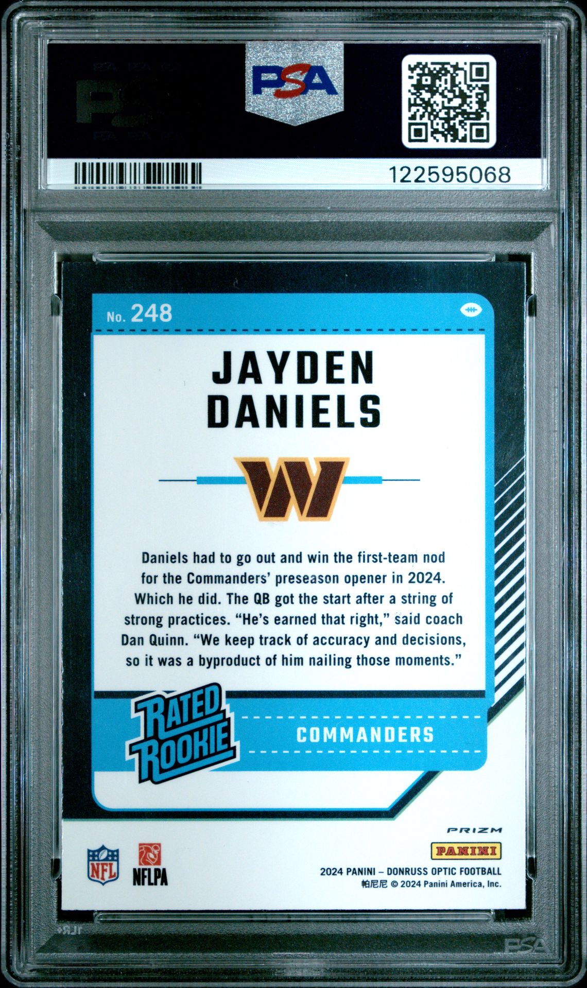 2024 Panini Donruss Optic Jayden Daniels #248 (Stars) Nm-Mt 8 back