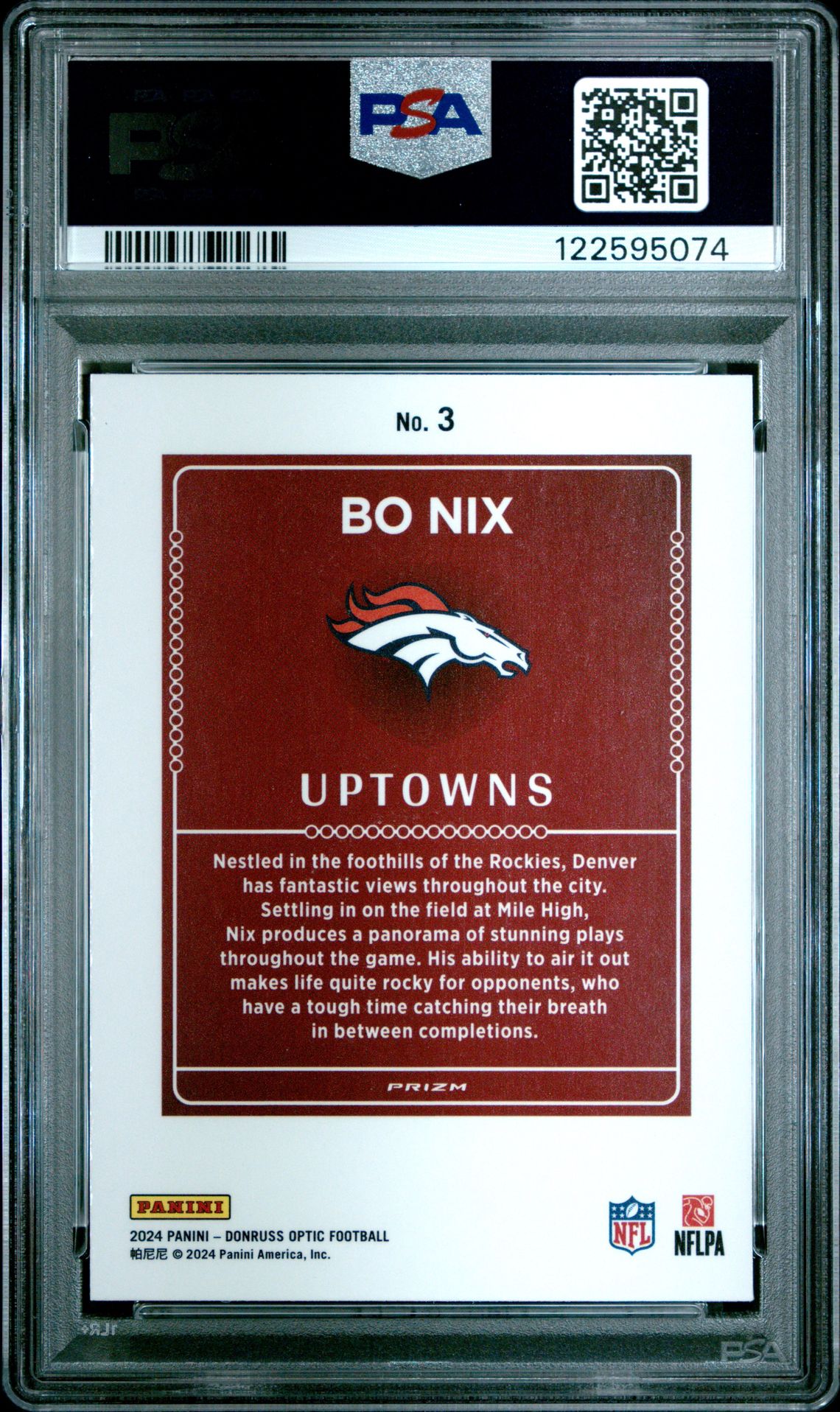 2024 Panini Donruss Optic Uptowns Bo Nix #3 Mint 9 back