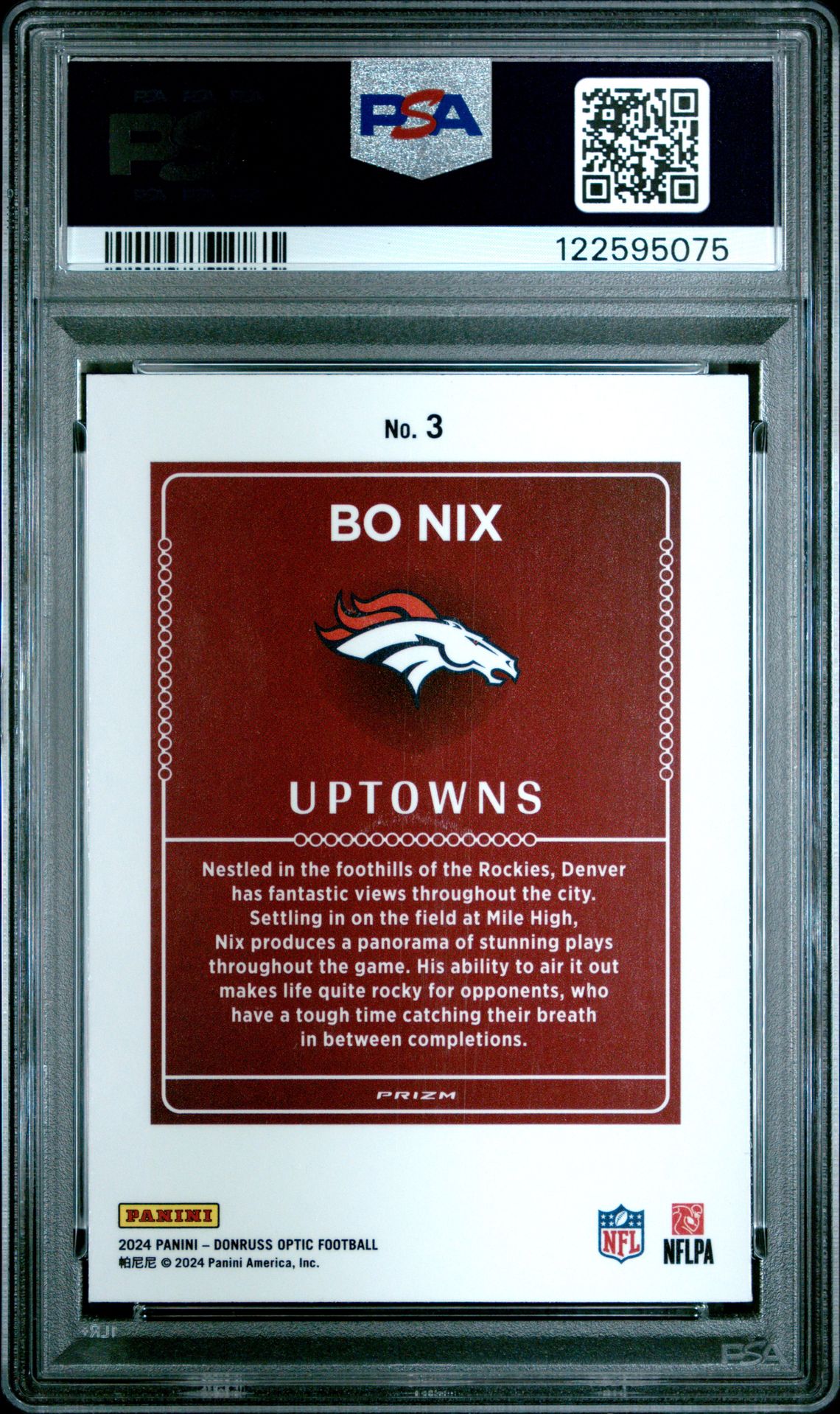 2024 Panini Donruss Optic Uptowns Bo Nix #3 Mint 9 back
