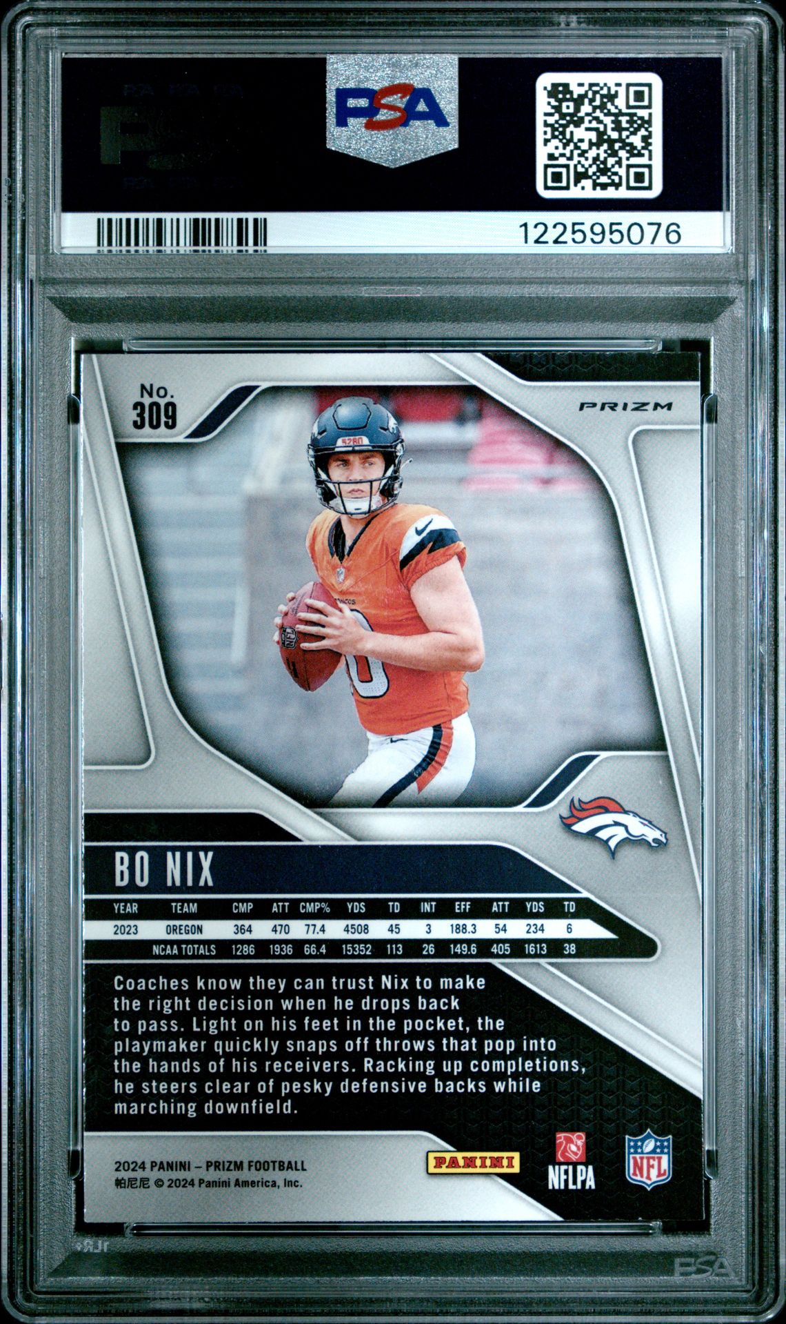 2024 Panini Prizm Bo Nix #309 (Silver Prizm) Nm-Mt 8 back