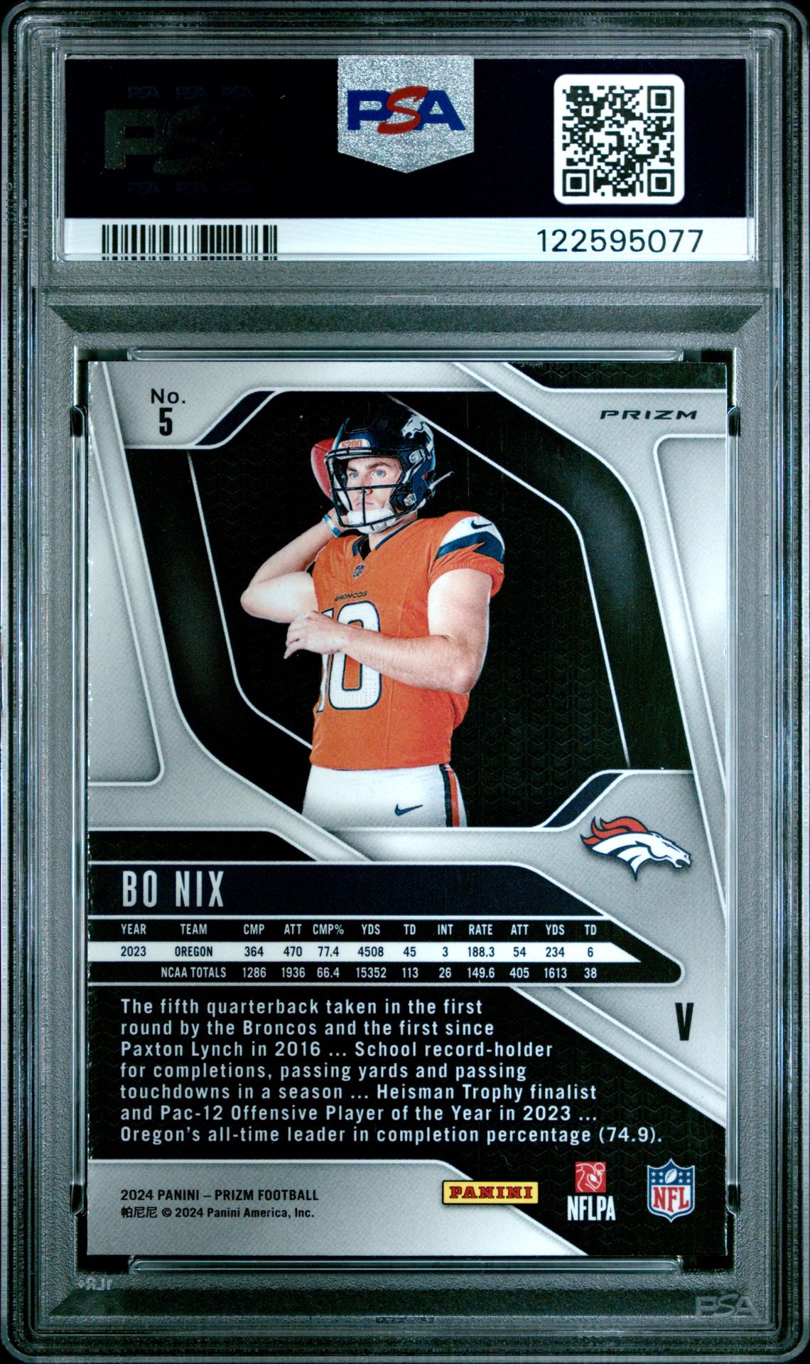 2024 Panini Prizm Rookie Variation Bo Nix #5 Mint 9 back