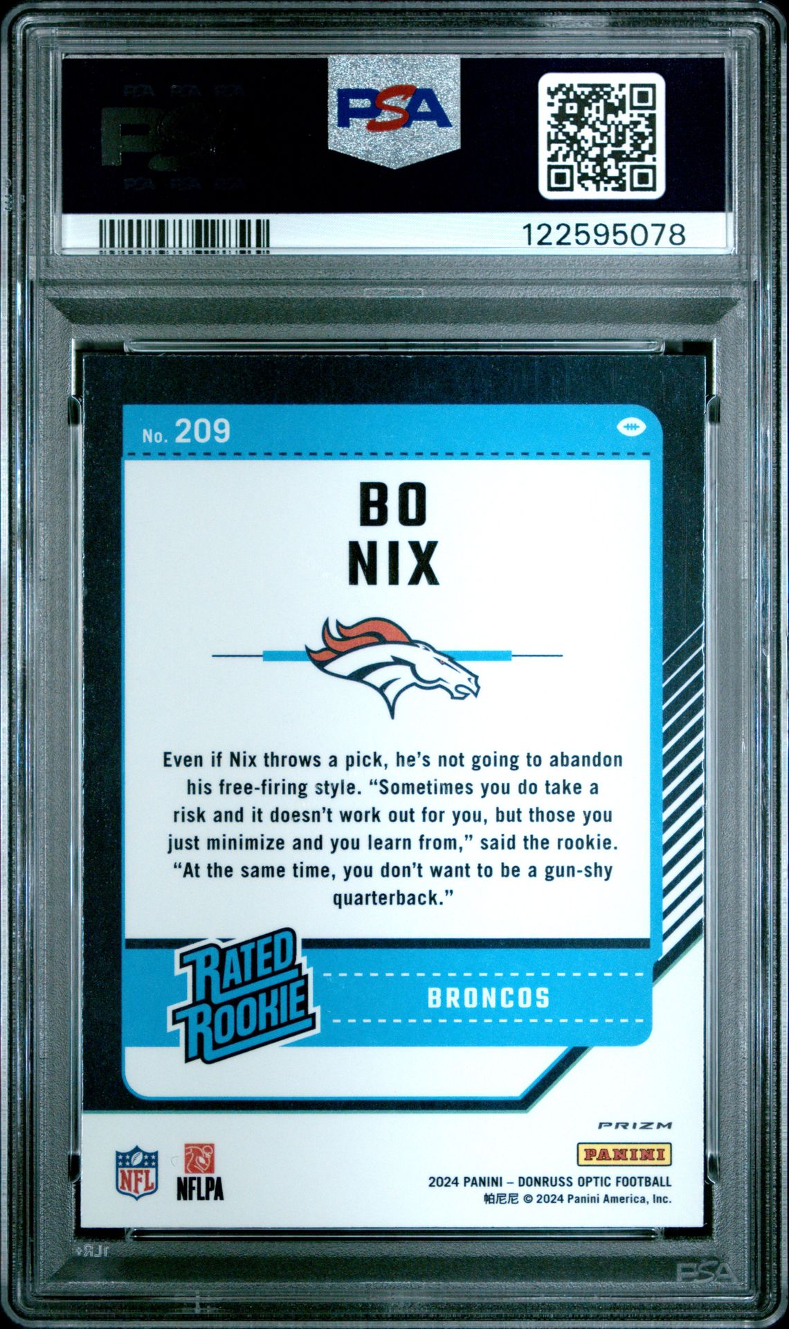 2024 Panini Donruss Optic Bo Nix #209 (Holo) Mint 9 back