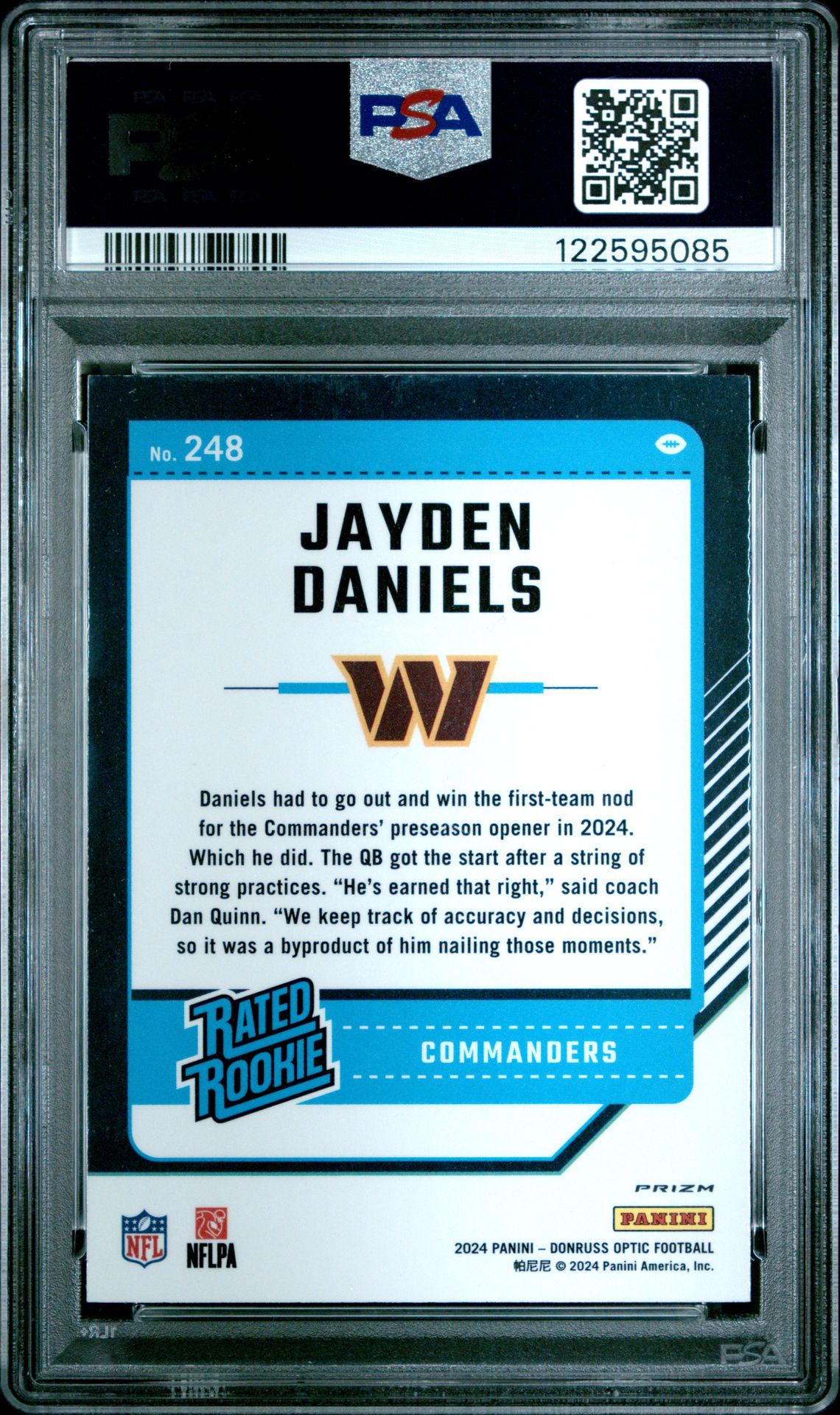 2024 Panini Donruss Optic Jayden Daniels #248 (Holo) Mint 9 back