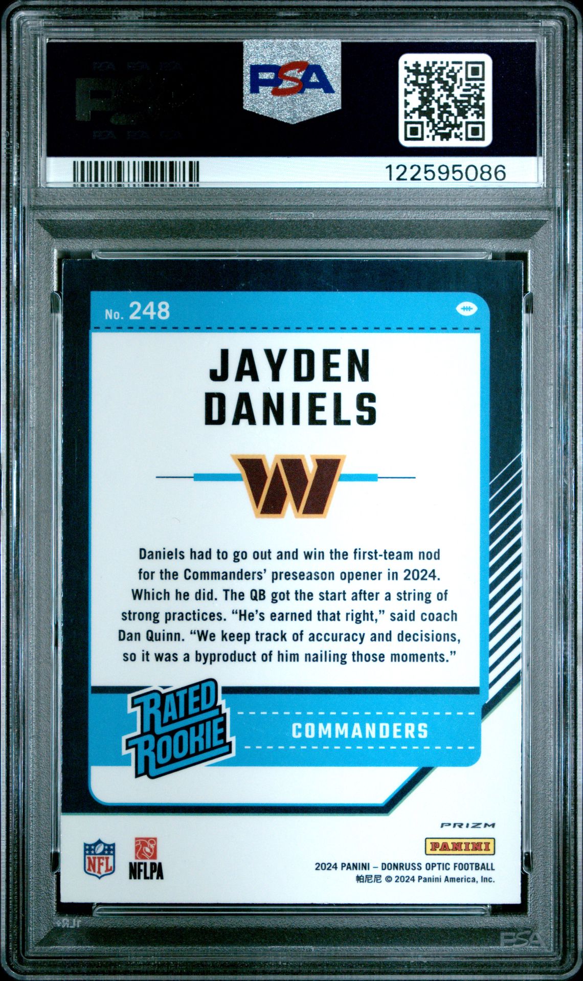 2024 Panini Donruss Optic Jayden Daniels #248 (Holo) Mint 9 back